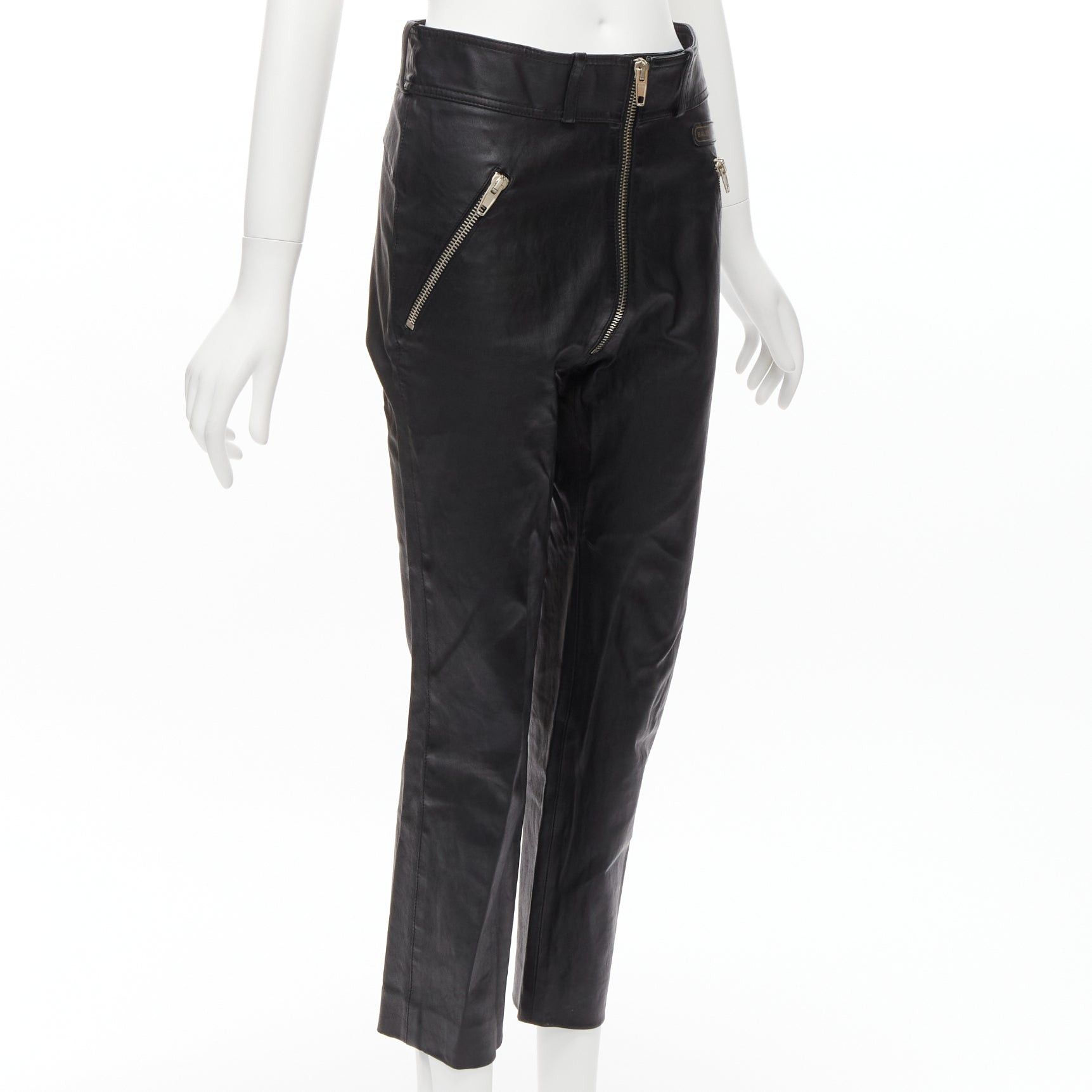 Balenciaga BALENCIAGA Demna 2017 logo patch silver zip cropped moto ride leather pants FR40 L Size 30" / US 8 / IT 44 - 3 Thumbnail