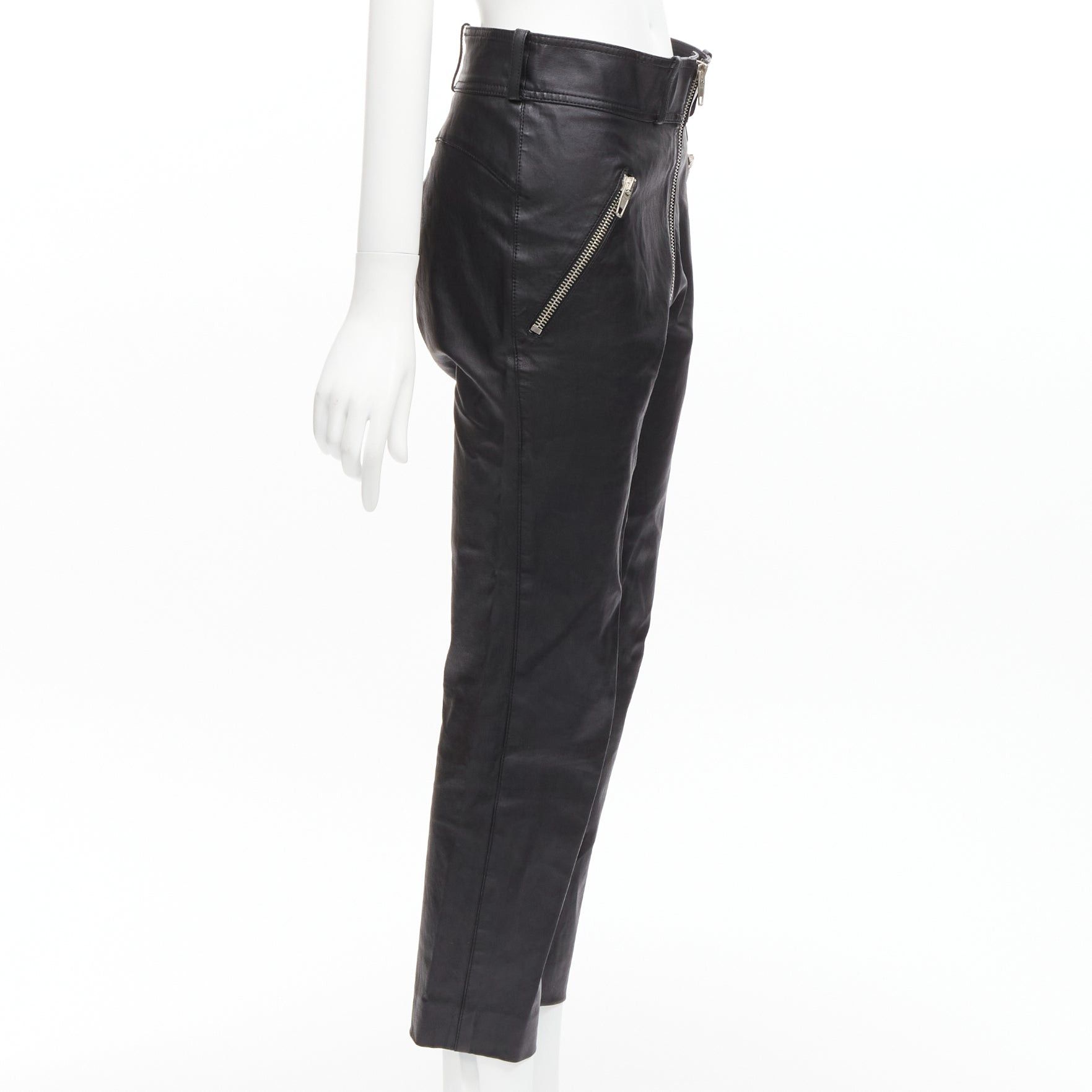 Balenciaga BALENCIAGA Demna 2017 logo patch silver zip cropped moto ride leather pants FR40 L Size 30" / US 8 / IT 44 - 4 Thumbnail