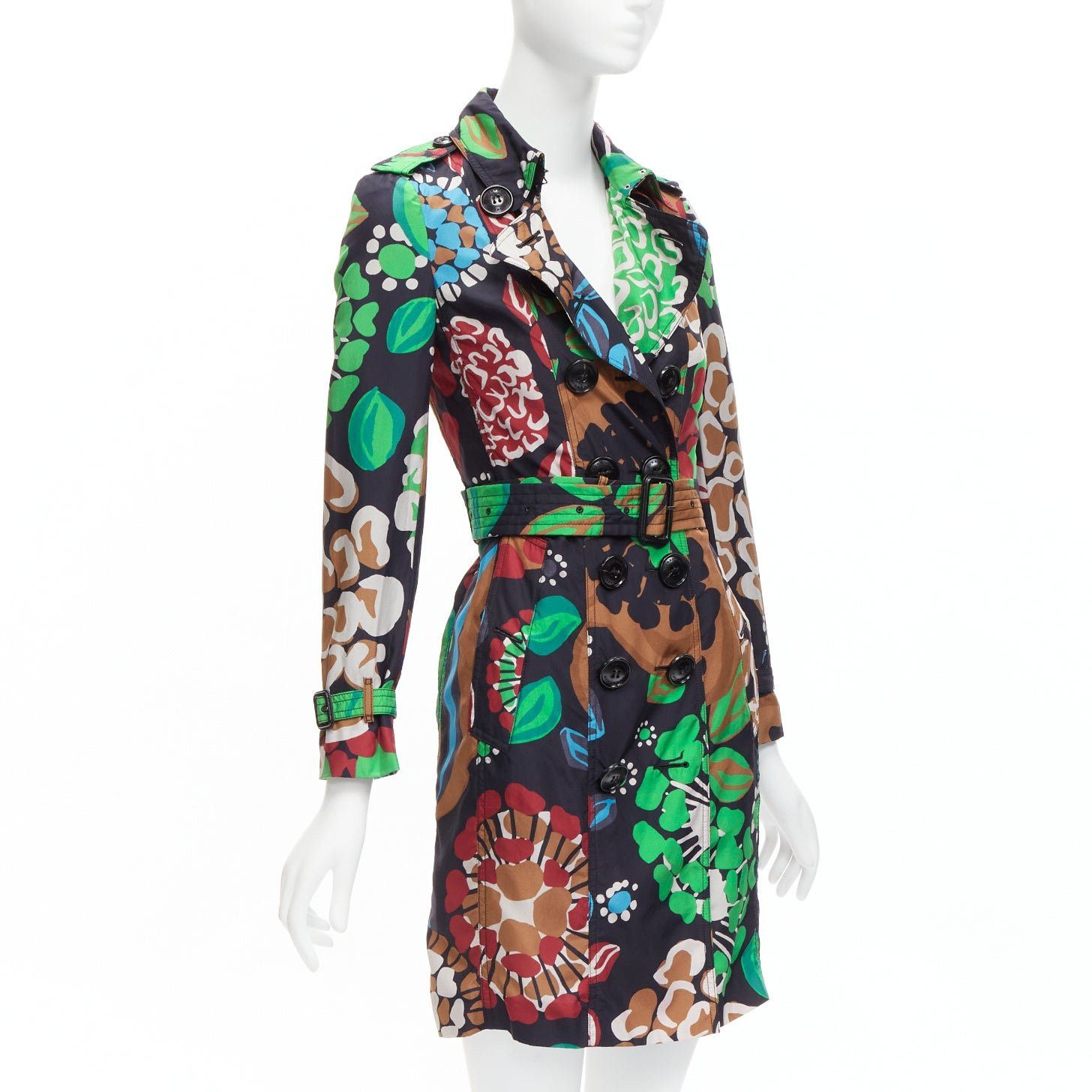 Burberry BURBERRY PRORSUM Runway 100% silk tropical floral print belted trench coat UK2 XXS Size XXS / US 00 / IT 34 - 4 Thumbnail