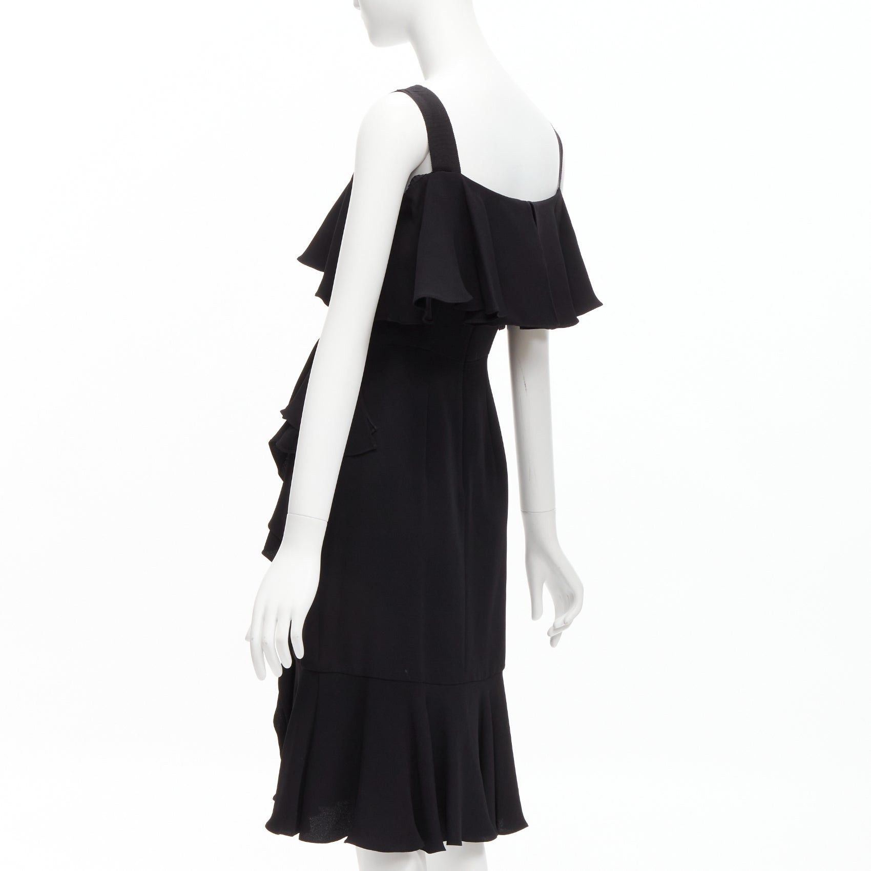 Alexander McQueen ALEXANDER MCQUEEN 2015 100% silk black asymmetric flutter asymmetric cocktail dress IT38 XS Size XS / US 0-2 / IT 36-38 - 6 Thumbnail