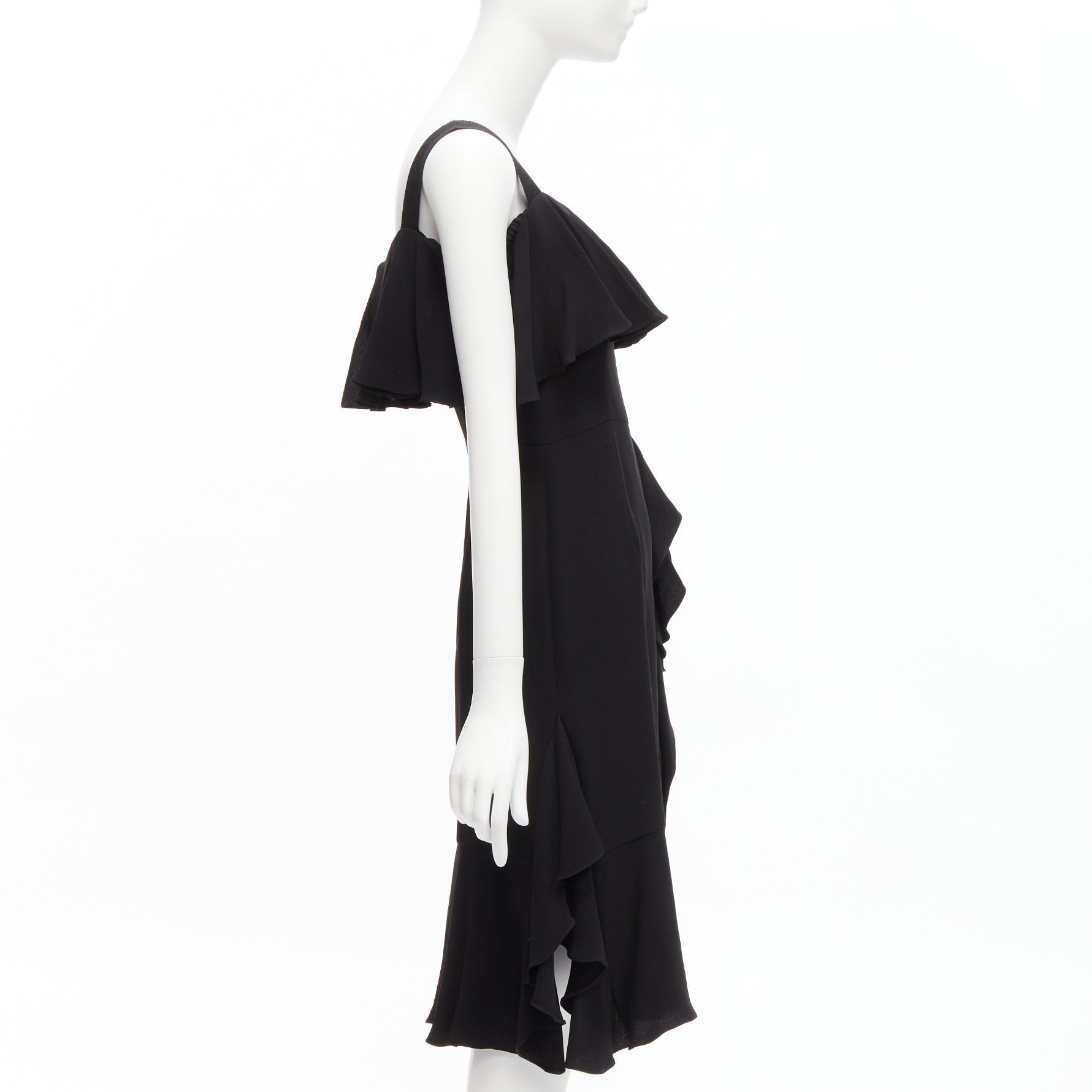Alexander McQueen ALEXANDER MCQUEEN 2015 100% silk black asymmetric flutter asymmetric cocktail dress IT38 XS Size XS / US 0-2 / IT 36-38 - 4 Thumbnail