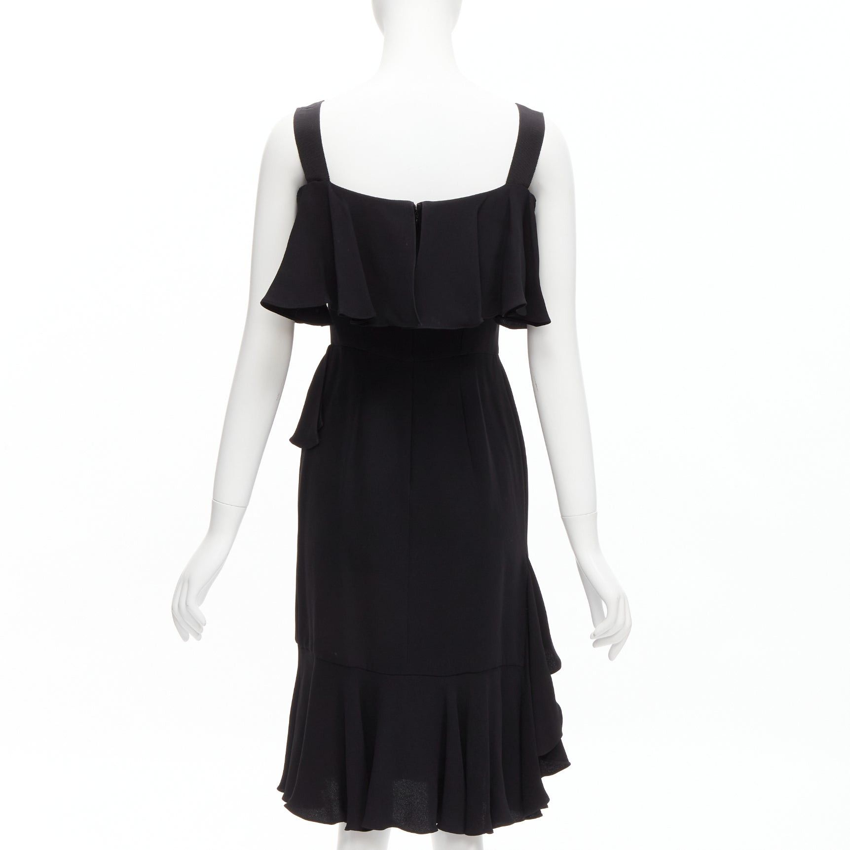 Alexander McQueen ALEXANDER MCQUEEN 2015 100% silk black asymmetric flutter asymmetric cocktail dress IT38 XS Size XS / US 0-2 / IT 36-38 - 5 Thumbnail