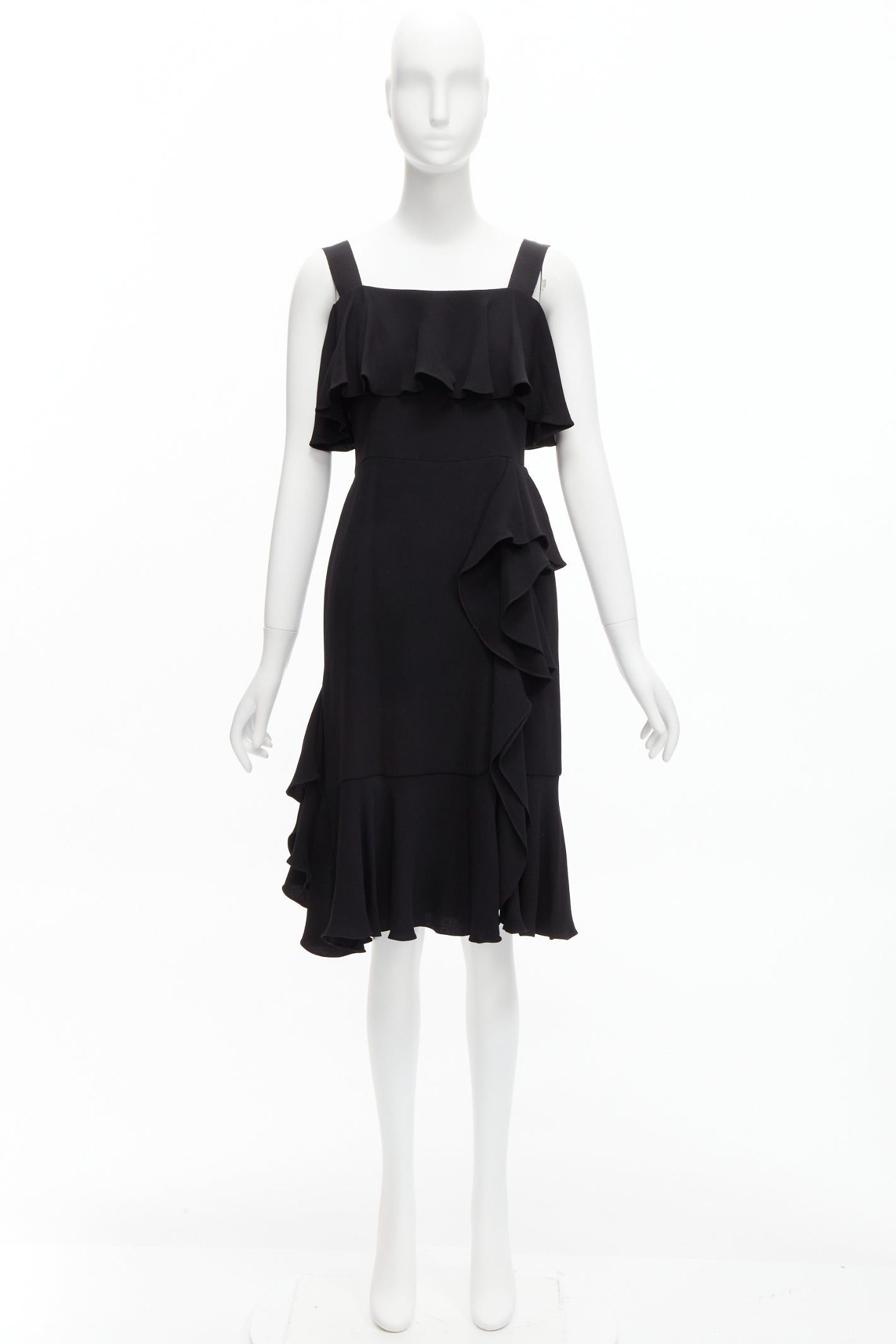 Alexander McQueen ALEXANDER MCQUEEN 2015 100% silk black asymmetric flutter asymmetric cocktail dress IT38 XS Size XS / US 0-2 / IT 36-38 - 10 Thumbnail