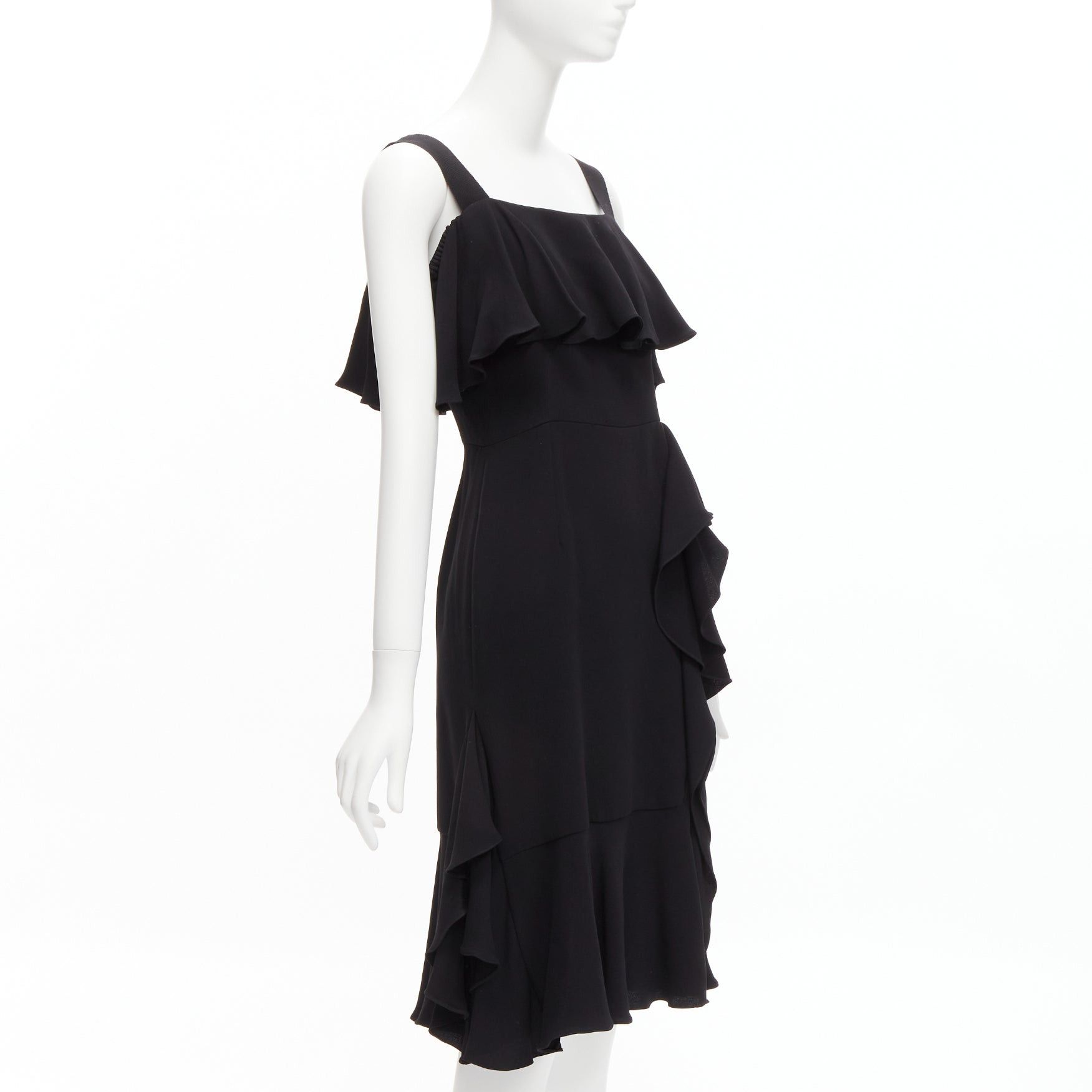 Alexander McQueen ALEXANDER MCQUEEN 2015 100% silk black asymmetric flutter asymmetric cocktail dress IT38 XS Size XS / US 0-2 / IT 36-38 - 3 Thumbnail