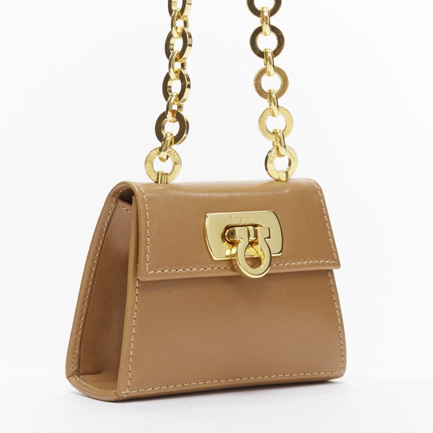 Salvatore Ferragamo SALVATORE FERRAGAMO Vintage Gancini brown gold chain mini waist bag Size ONE SIZE - 3 Thumbnail