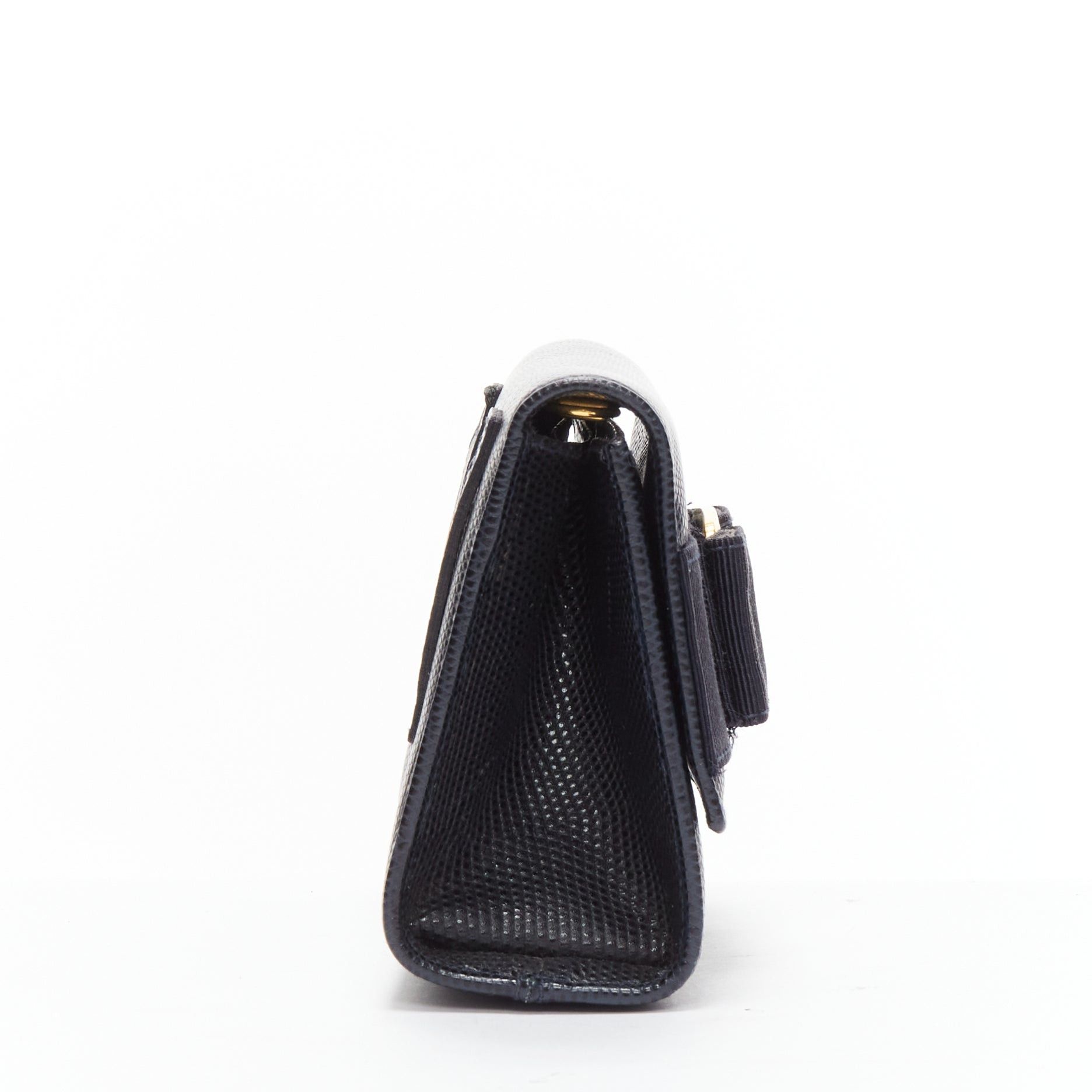 Salvatore Ferragamo SALVATORE FERRAGAMO Vara Bow black scaled leather gold chain shoulder waist bag Size ONE SIZE - 4 Thumbnail