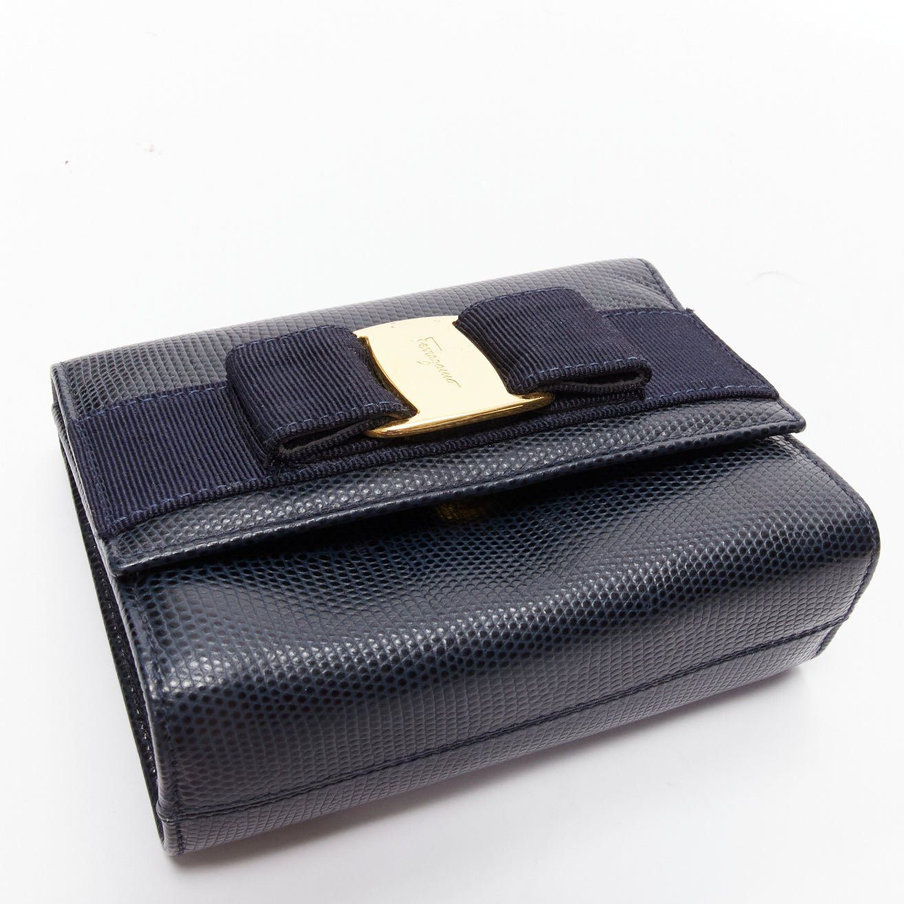 Salvatore Ferragamo SALVATORE FERRAGAMO Vara Bow black scaled leather gold chain shoulder waist bag Size ONE SIZE - 7 Thumbnail