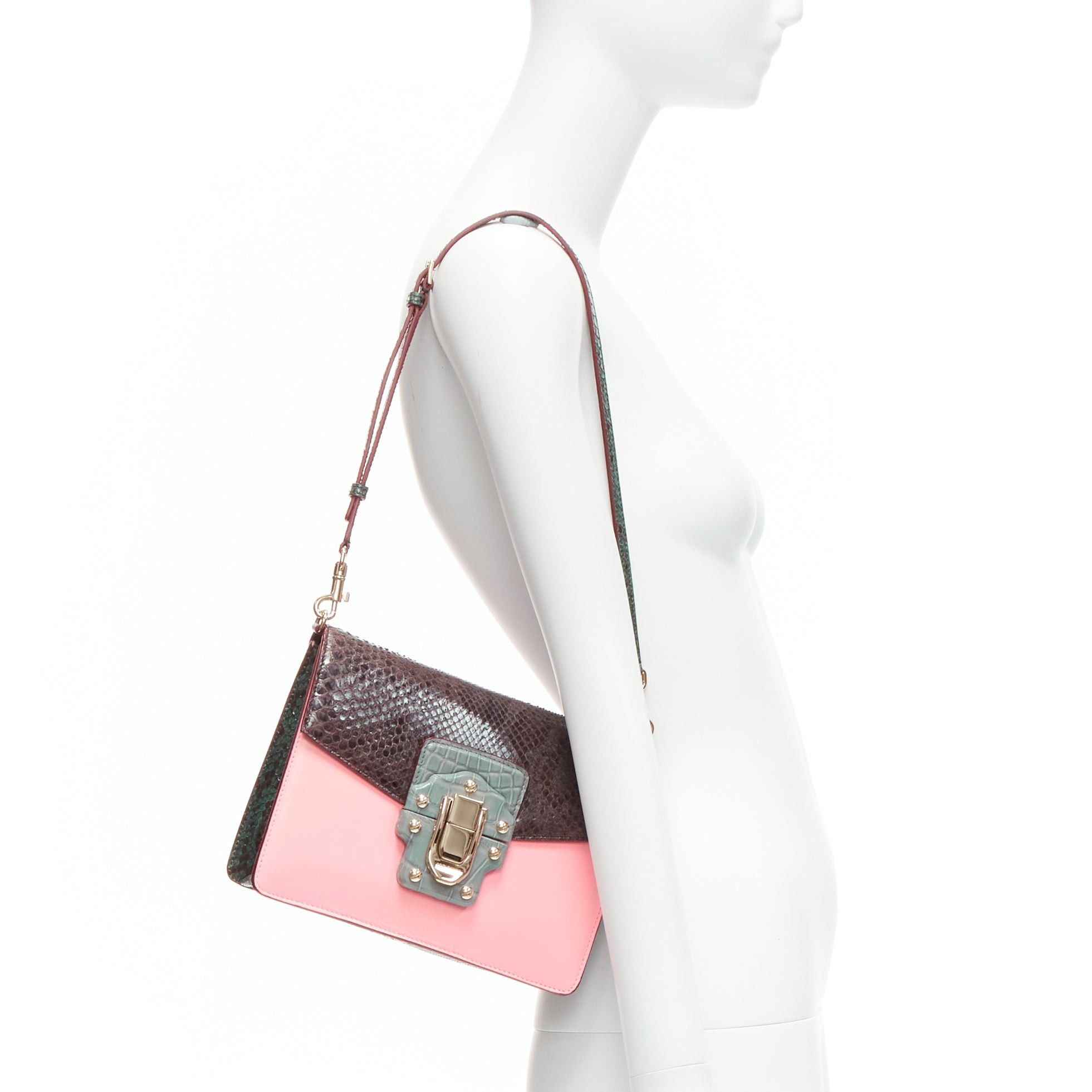Dolce & Gabbana DOLCE GABBANA Lucia pink grey scaled leather flap clasp crossbody bag Size ONE SIZE - 2 Thumbnail