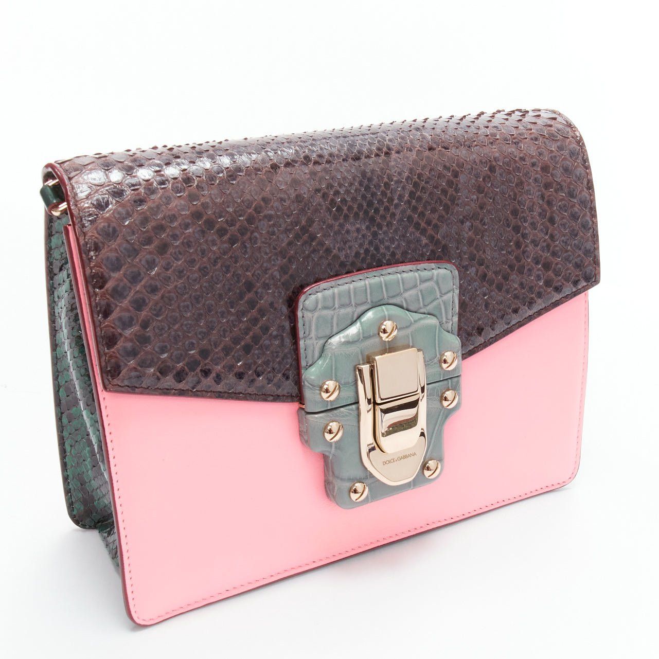 Dolce & Gabbana DOLCE GABBANA Lucia pink grey scaled leather flap clasp crossbody bag Size ONE SIZE - 7 Thumbnail