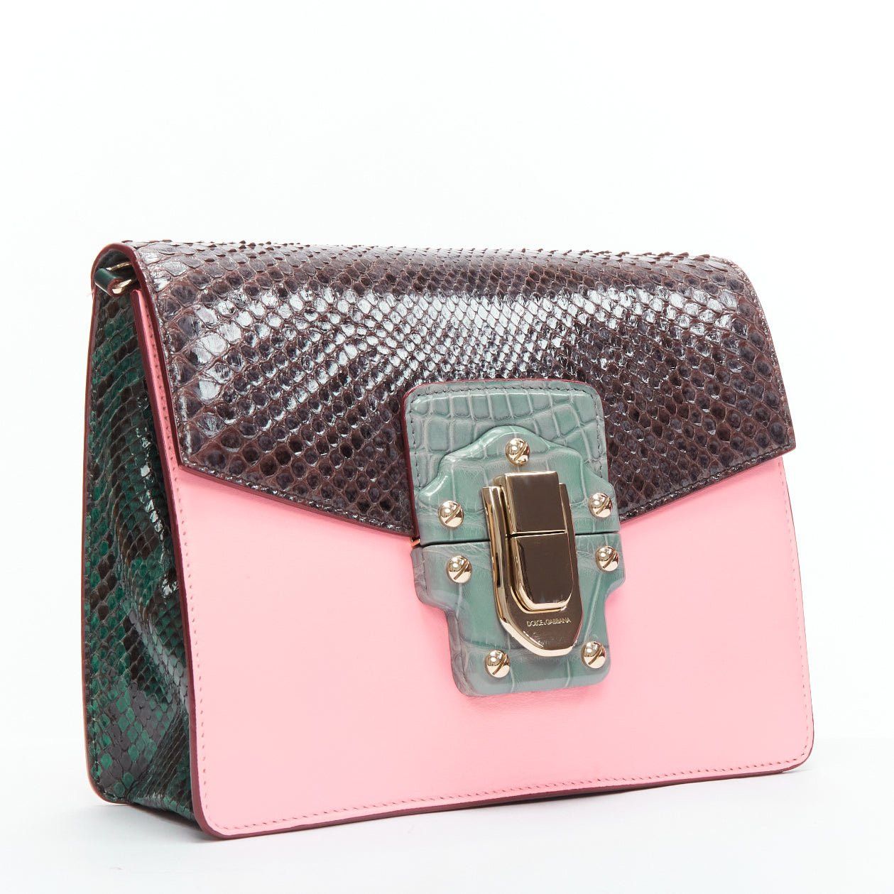 Dolce & Gabbana DOLCE GABBANA Lucia pink grey scaled leather flap clasp crossbody bag Size ONE SIZE - 3 Thumbnail