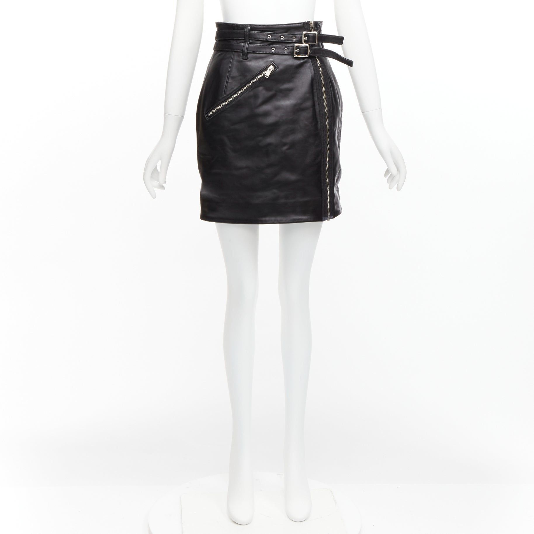 Undercover new UNDERCOVER black sheep leather silver zip motorcycle biker skirt JP2 M Size 28" / US 6 / IT 42 - 9 Thumbnail