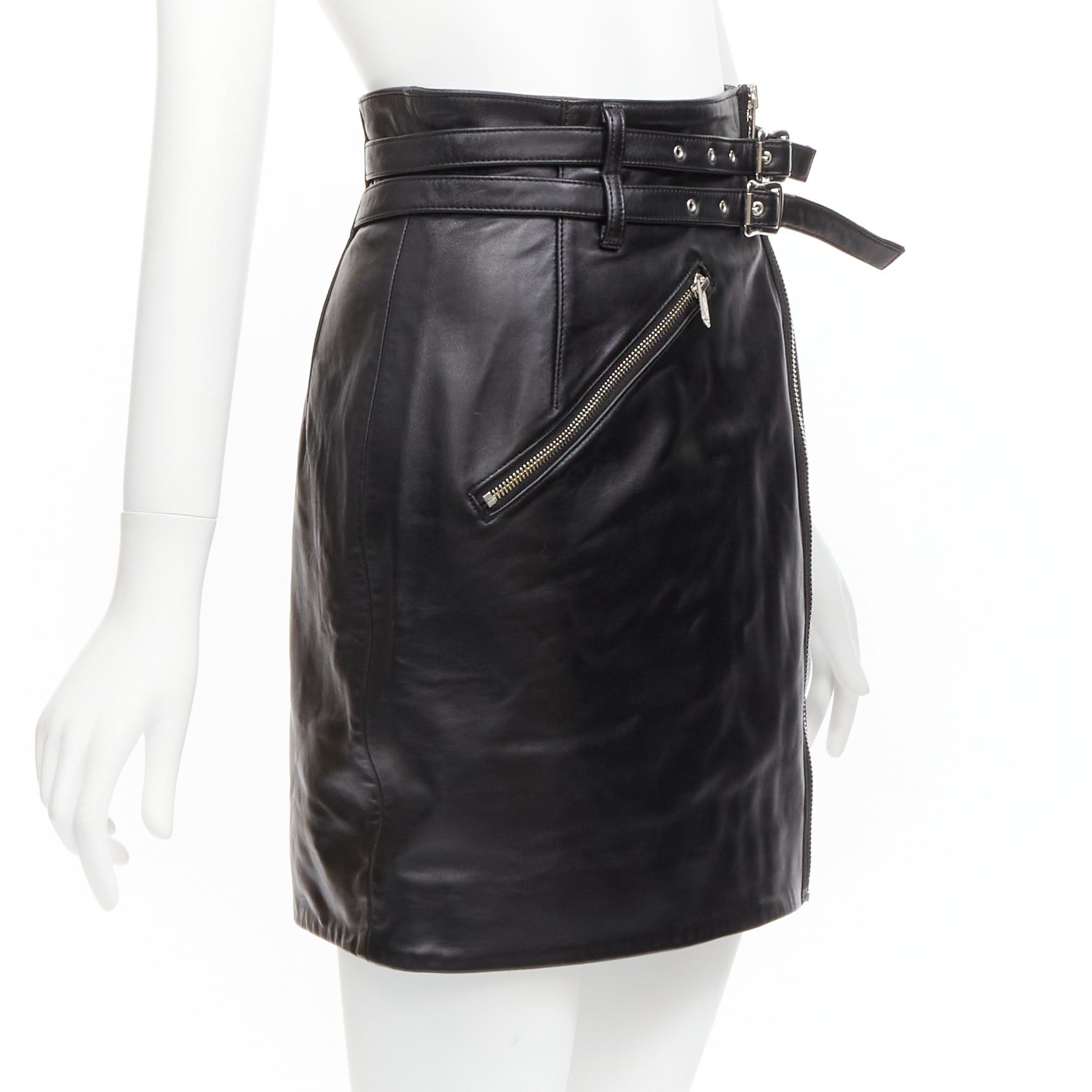Undercover new UNDERCOVER black sheep leather silver zip motorcycle biker skirt JP2 M Size 28" / US 6 / IT 42 - 3 Thumbnail