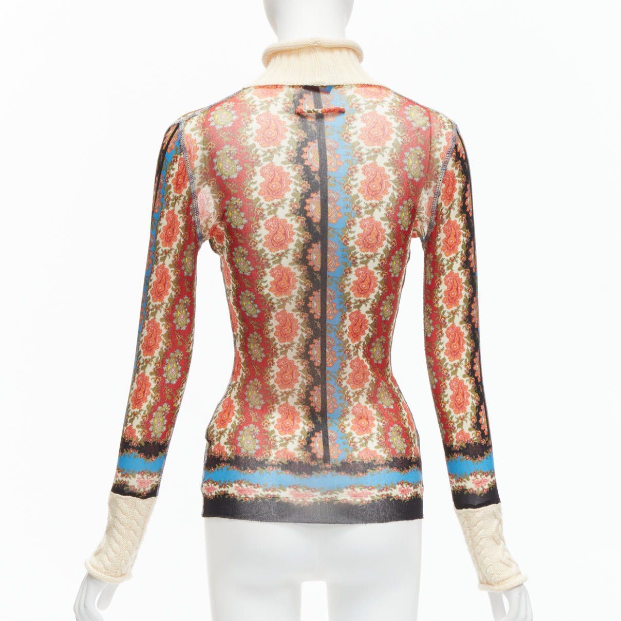 Jean Paul Gaultier JEAN PAUL GAULTIER Maille Vintage red paisley print sheer mesh cable knit turtleneck S Size S / US 4 / IT 40 - 5 Thumbnail