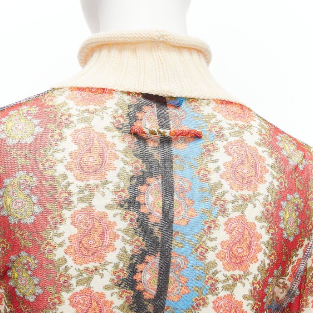 Jean Paul Gaultier JEAN PAUL GAULTIER Maille Vintage red paisley print sheer mesh cable knit turtleneck S Size S / US 4 / IT 40 - 2 Thumbnail