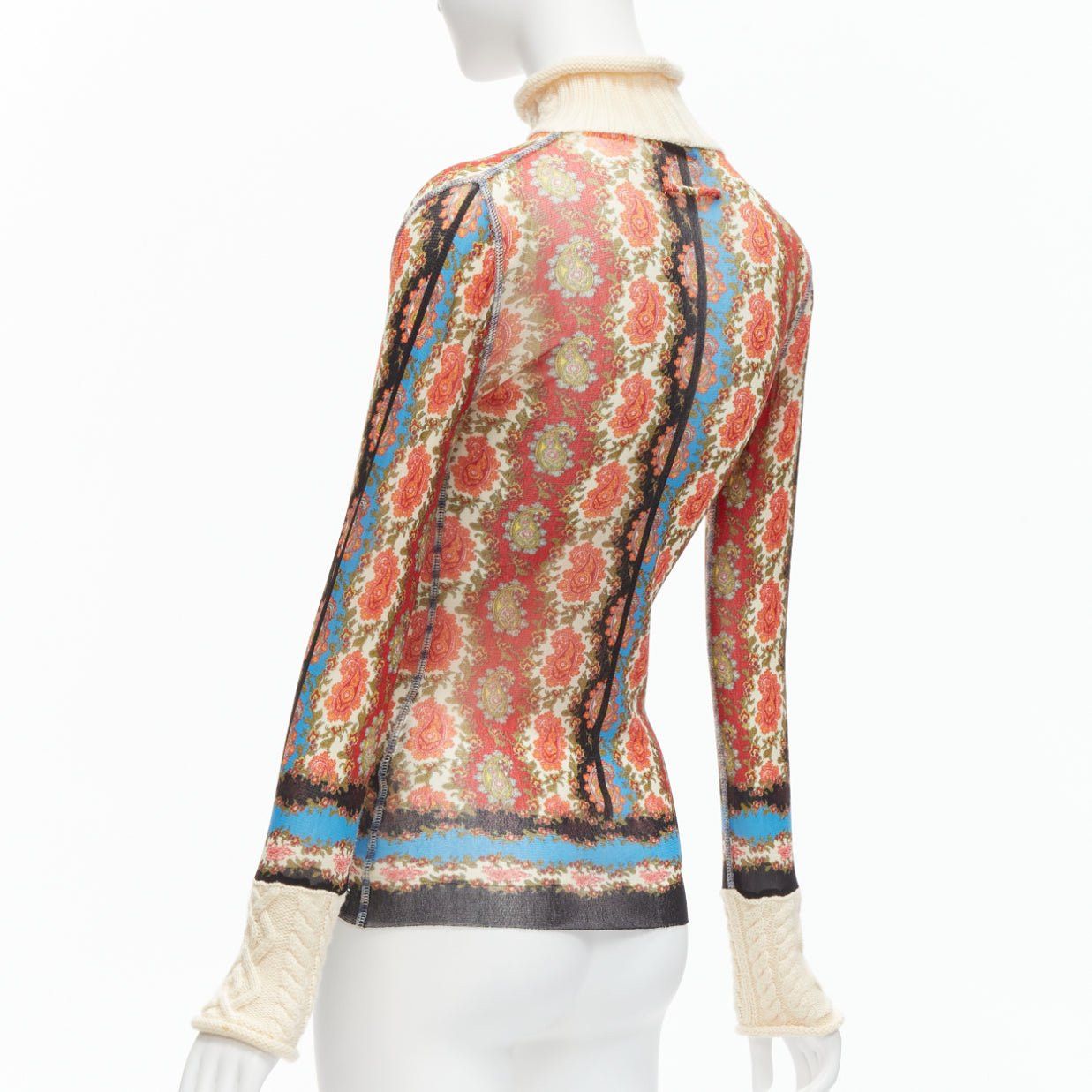 Jean Paul Gaultier JEAN PAUL GAULTIER Maille Vintage red paisley print sheer mesh cable knit turtleneck S Size S / US 4 / IT 40 - 6 Thumbnail
