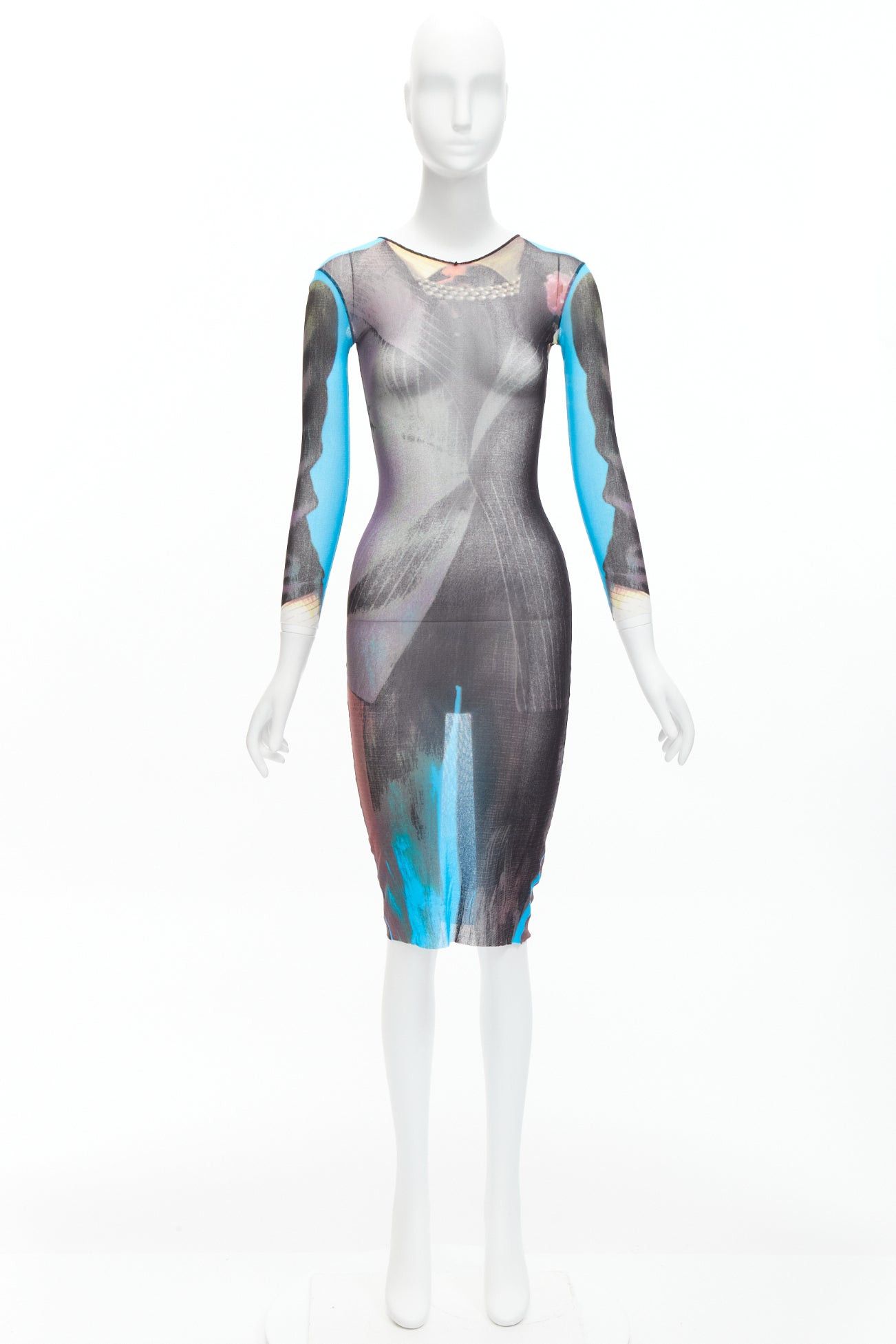 Jean Paul Gaultier rare JEAN PAUL GAULTIER MAILLE 1997 Vintage Runway tromp loeil body print sheer dress Size S / US 4 / IT 40 - 10 Thumbnail