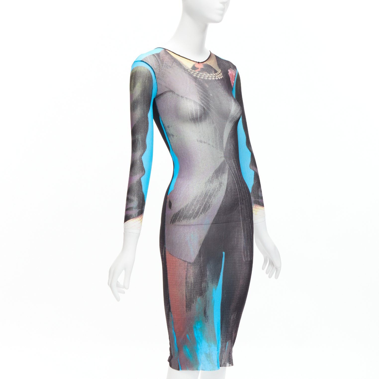 Jean Paul Gaultier rare JEAN PAUL GAULTIER MAILLE 1997 Vintage Runway tromp loeil body print sheer dress Size S / US 4 / IT 40 - 3 Thumbnail