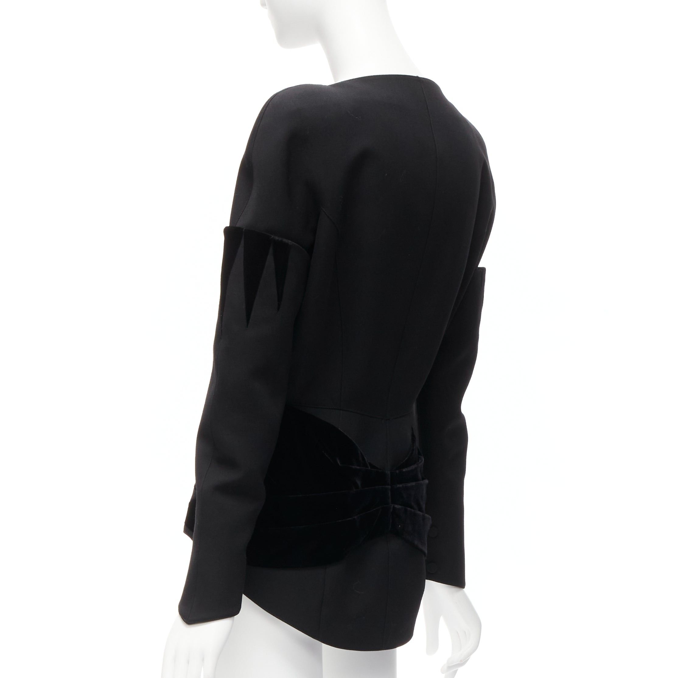 Thierry Mugler rare THIERRY MUGLER Vintage black combed wool geometric velvet trim peplum jacket IT40 S Size S / US 4 / IT 40 - 6 Thumbnail