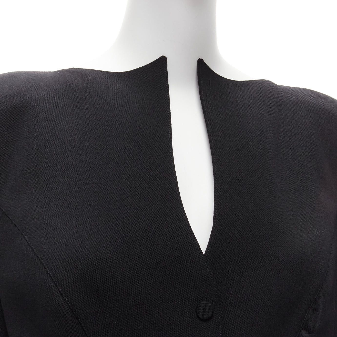 Thierry Mugler rare THIERRY MUGLER Vintage black combed wool geometric velvet trim peplum jacket IT40 S Size S / US 4 / IT 40 - 7 Thumbnail