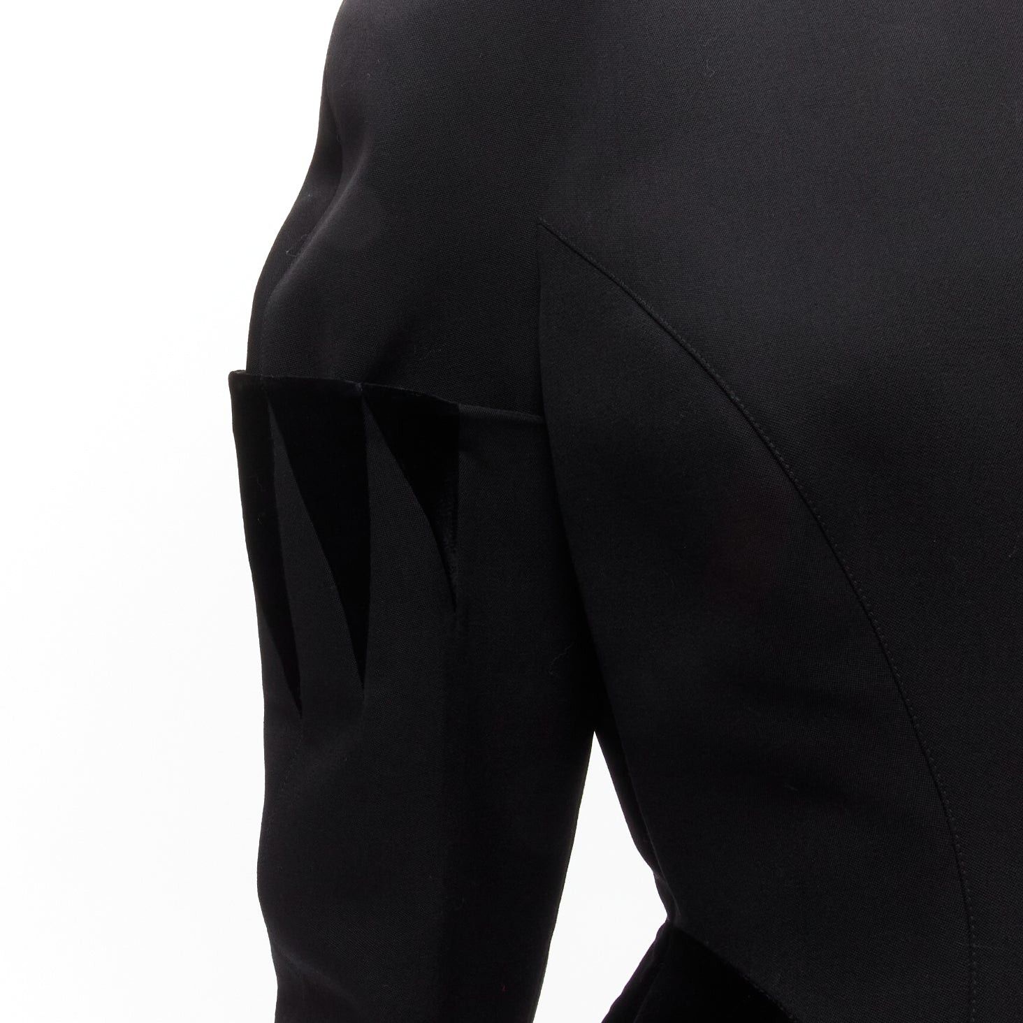 Thierry Mugler rare THIERRY MUGLER Vintage black combed wool geometric velvet trim peplum jacket IT40 S Size S / US 4 / IT 40 - 2 Thumbnail