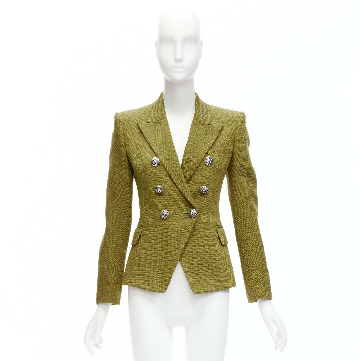 Balmain BALMAIN green silver lion button double breasted military blazer jacket FR36 S Size S / US 4 / IT 40 - 10 Thumbnail