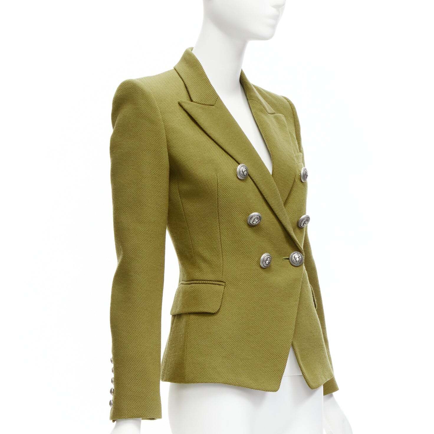 Balmain BALMAIN green silver lion button double breasted military blazer jacket FR36 S Size S / US 4 / IT 40 - 4 Thumbnail