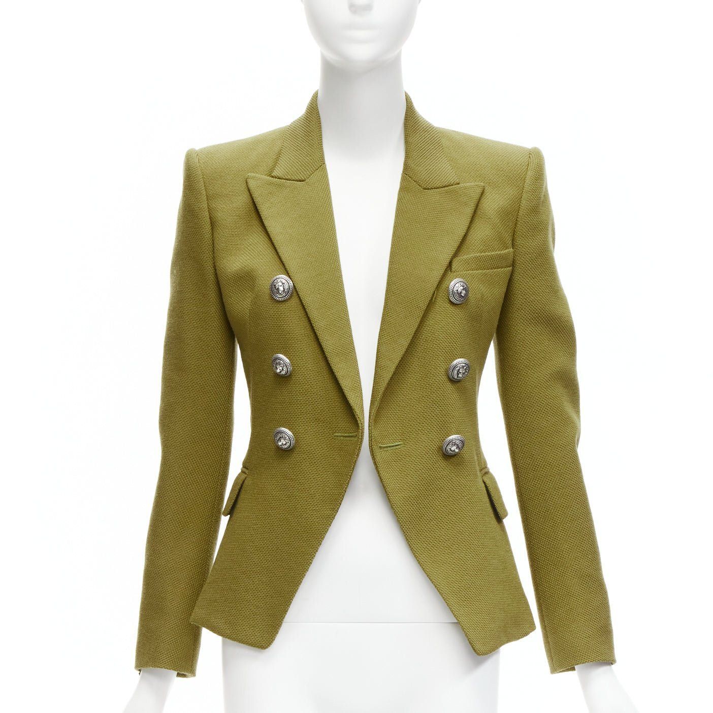 Balmain BALMAIN green silver lion button double breasted military blazer jacket FR36 S Size S / US 4 / IT 40 - 3 Thumbnail