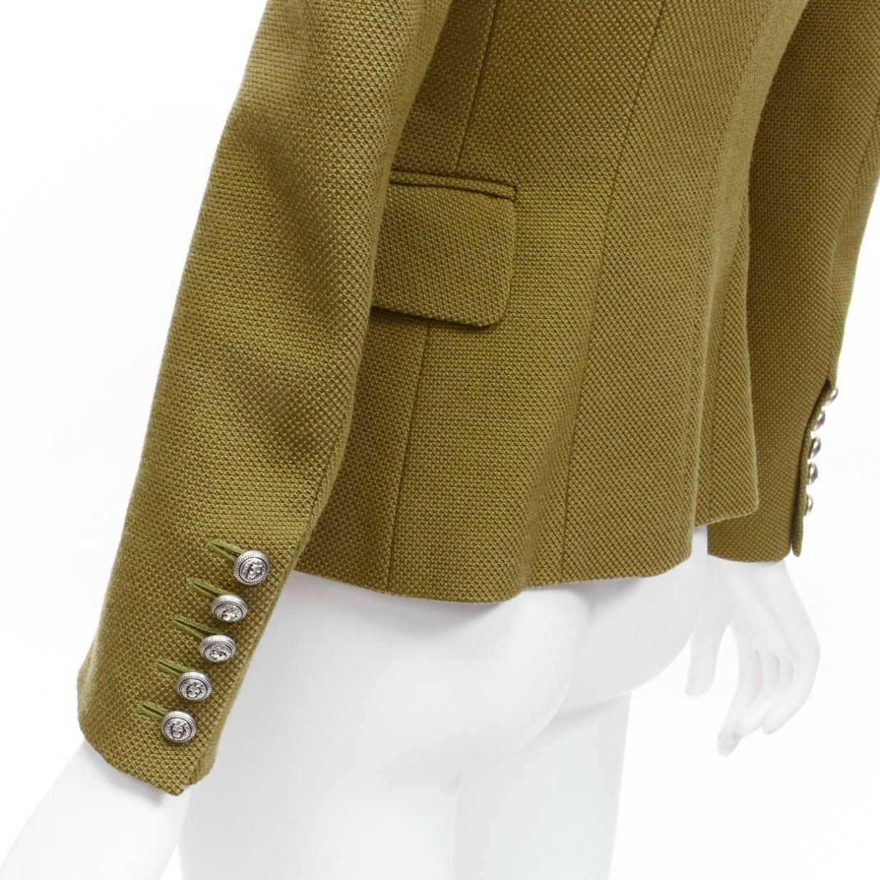 Balmain BALMAIN green silver lion button double breasted military blazer jacket FR36 S Size S / US 4 / IT 40 - 8 Thumbnail