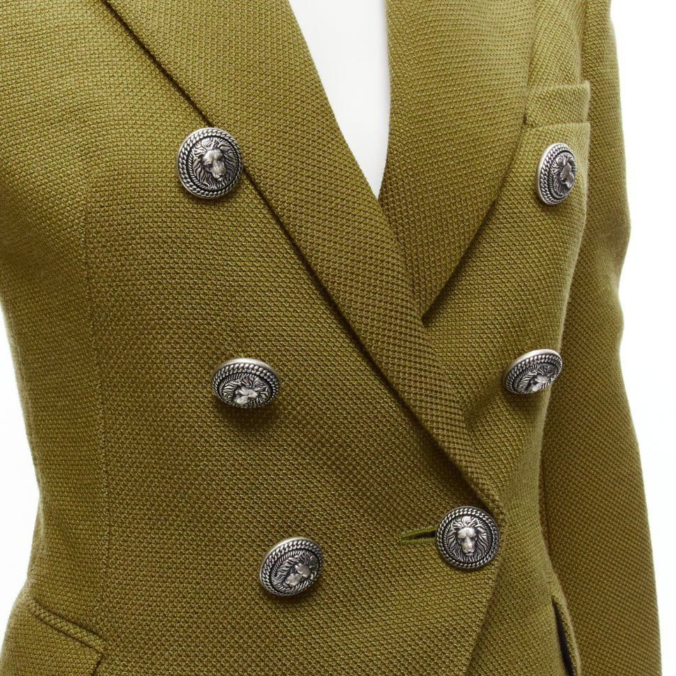 Balmain BALMAIN green silver lion button double breasted military blazer jacket FR36 S Size S / US 4 / IT 40 - 2 Thumbnail