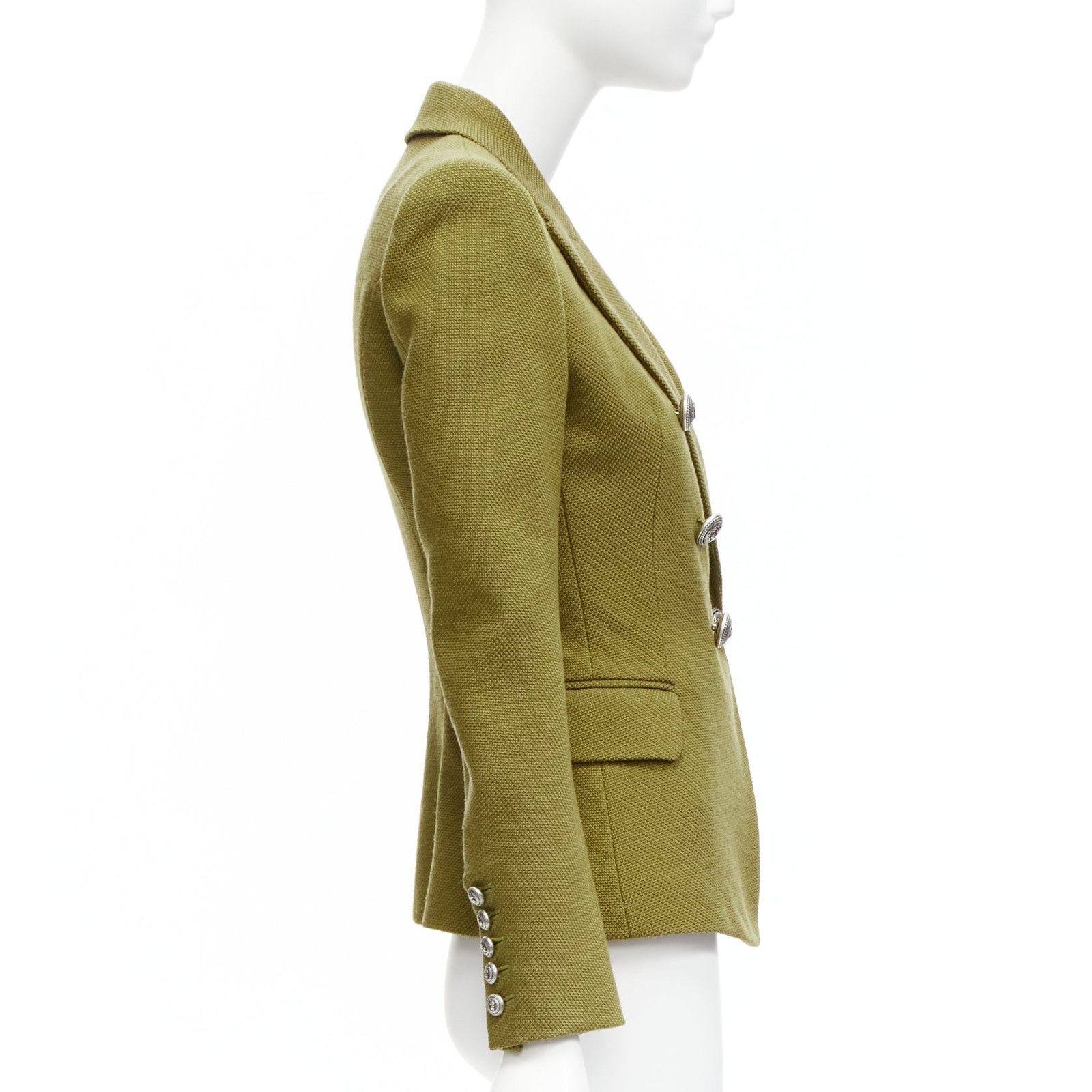 Balmain BALMAIN green silver lion button double breasted military blazer jacket FR36 S Size S / US 4 / IT 40 - 5 Thumbnail