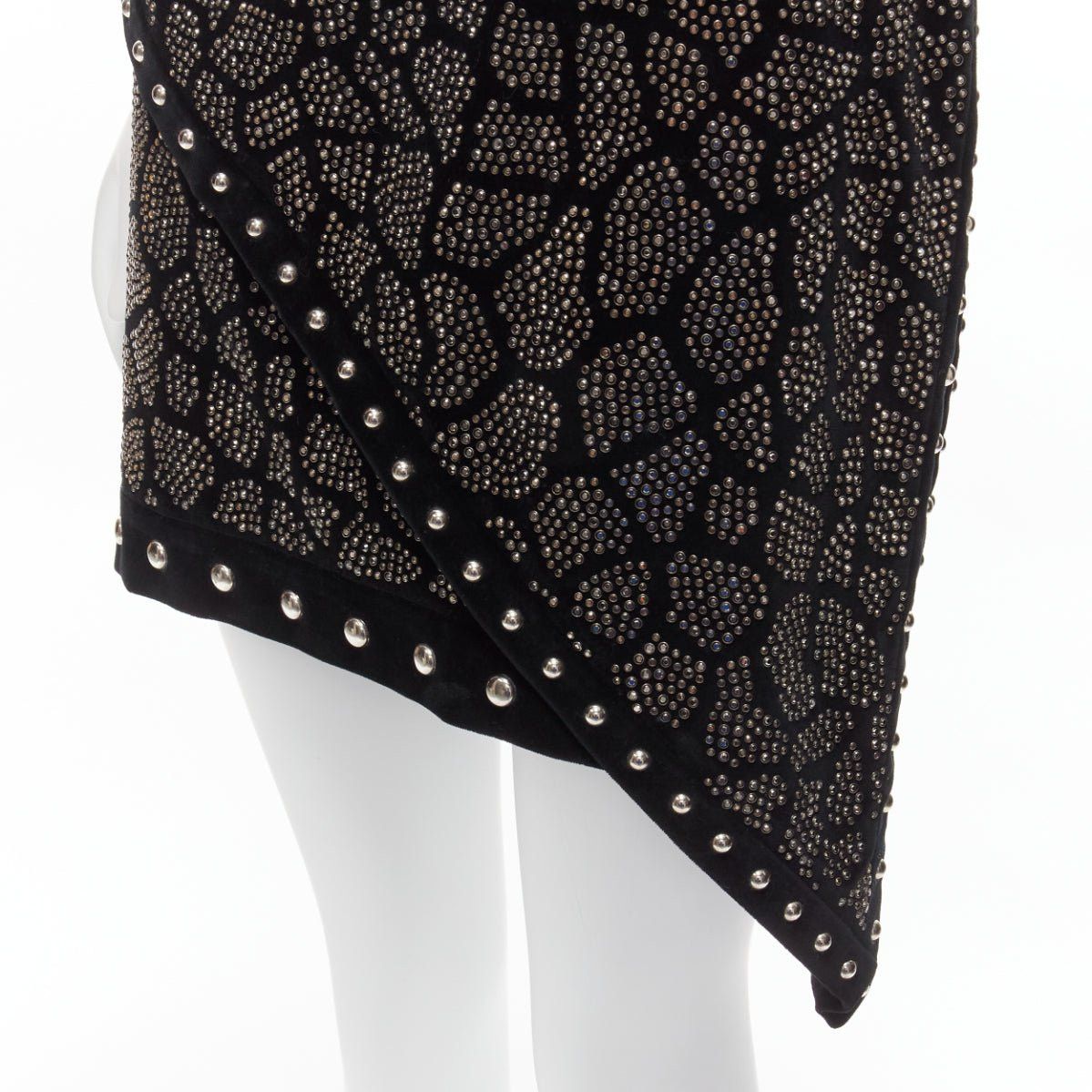 Balmain BALMAIN Olivier Rousteing 2017 silver studded bead embellished black velvet one shoulder dress L Size M / US 6-8 / IT 42-44 - 7 Thumbnail