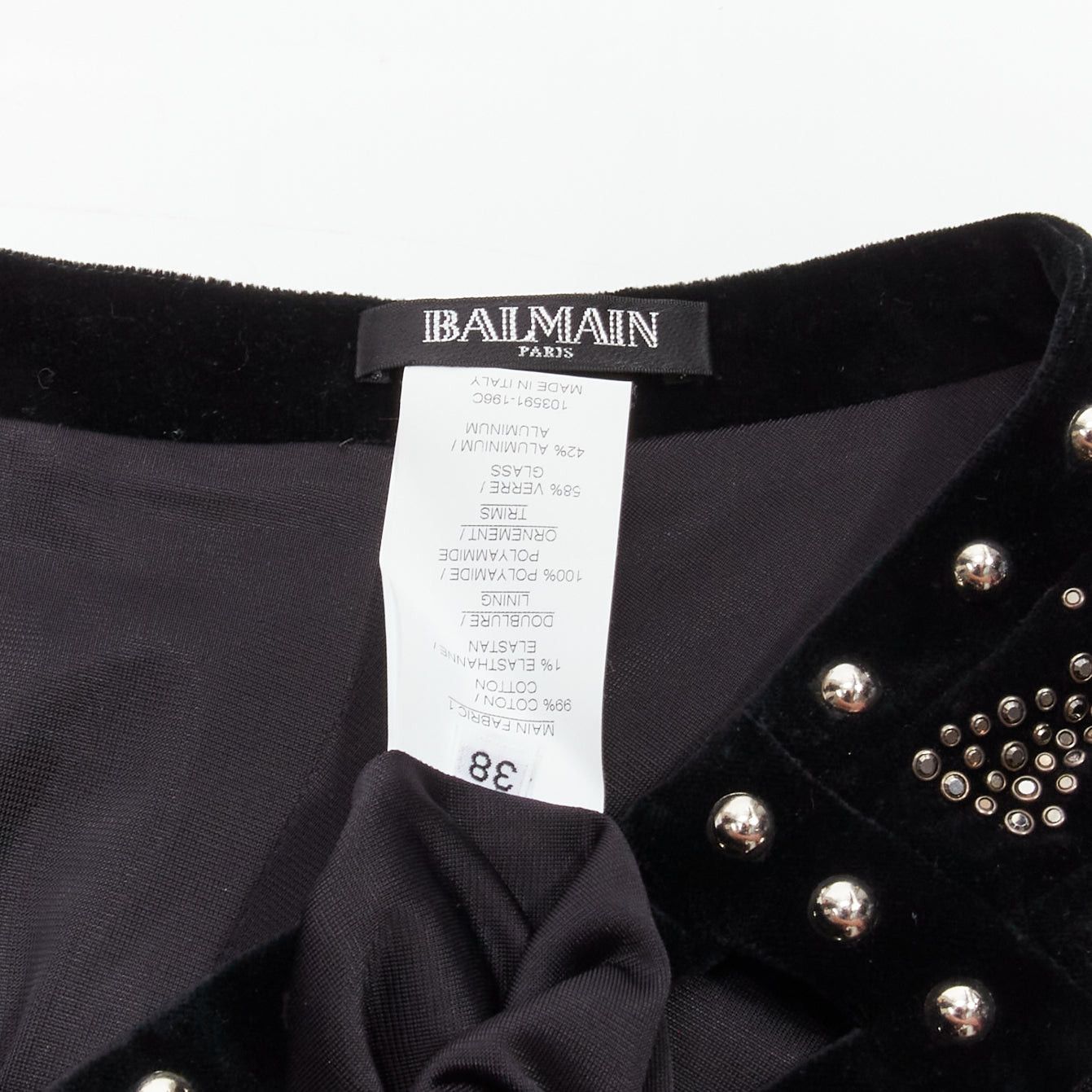 Balmain BALMAIN Olivier Rousteing 2017 silver studded bead embellished black velvet one shoulder dress L Size M / US 6-8 / IT 42-44 - 9 Thumbnail
