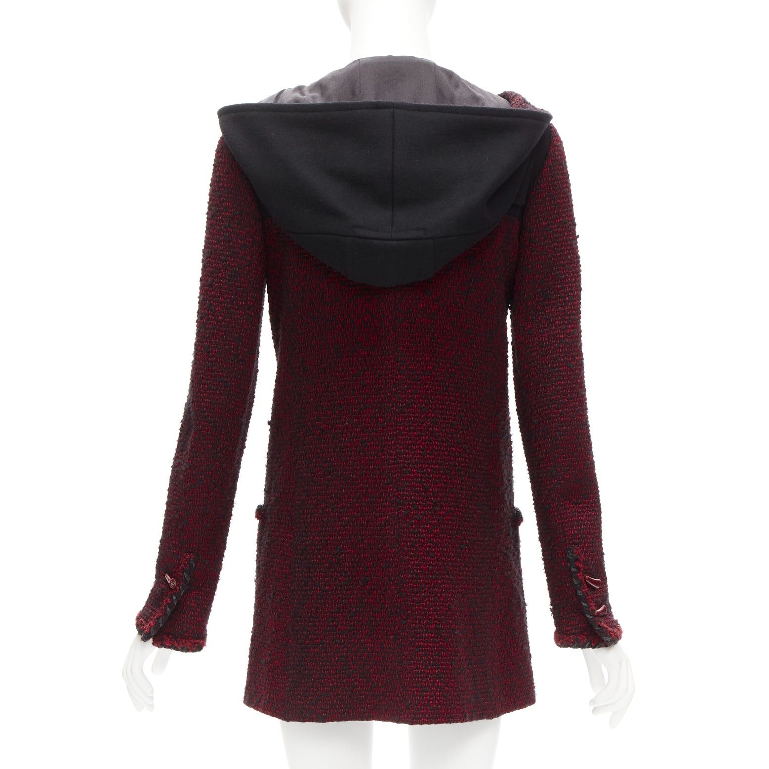 Chanel CHANEL 11A Runway red black wool tweed CC logo toggle button duffel coat FR36 S Size S / US 4 / IT 40 - 6 Thumbnail