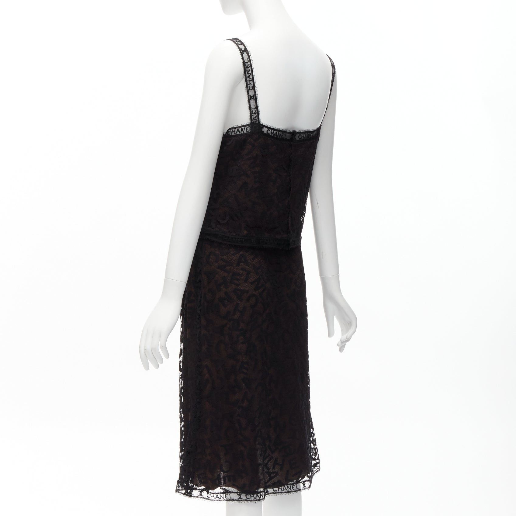 Chanel rare CHANEL 98A Karl Lagerfeld Runway Vintage black CC logo lace cami skirt set FR40 L Size M / US 6-8 / IT 42-44 - 6 Thumbnail