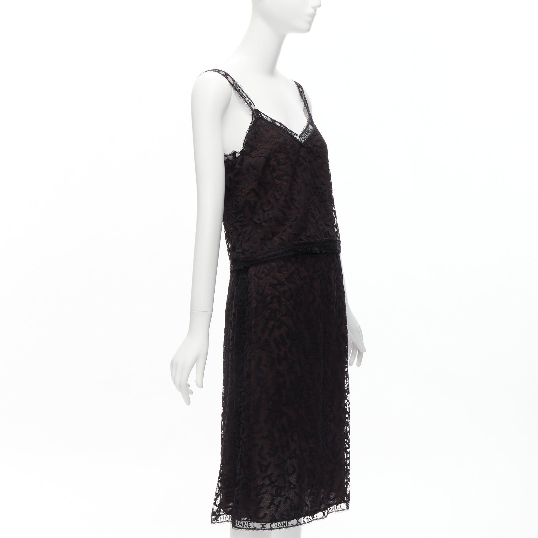 Chanel rare CHANEL 98A Karl Lagerfeld Runway Vintage black CC logo lace cami skirt set FR40 L Size M / US 6-8 / IT 42-44 - 3 Thumbnail