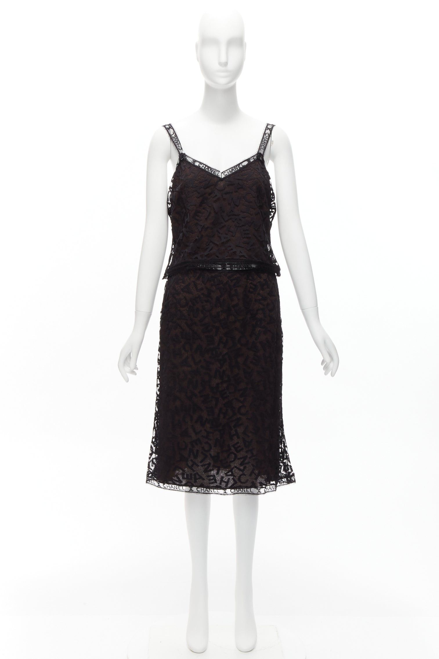 Chanel rare CHANEL 98A Karl Lagerfeld Runway Vintage black CC logo lace cami skirt set FR40 L Size M / US 6-8 / IT 42-44 - 12 Thumbnail