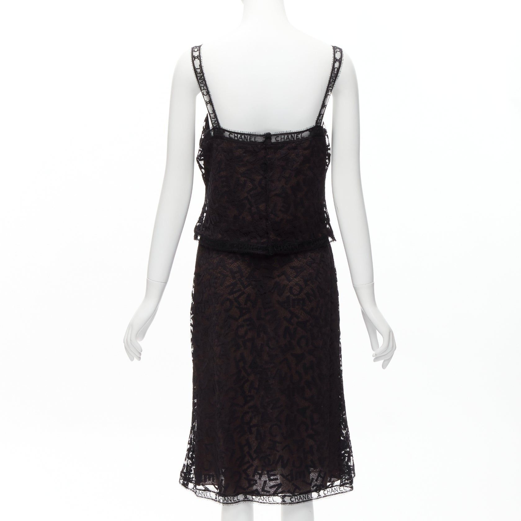 Chanel rare CHANEL 98A Karl Lagerfeld Runway Vintage black CC logo lace cami skirt set FR40 L Size M / US 6-8 / IT 42-44 - 5 Thumbnail