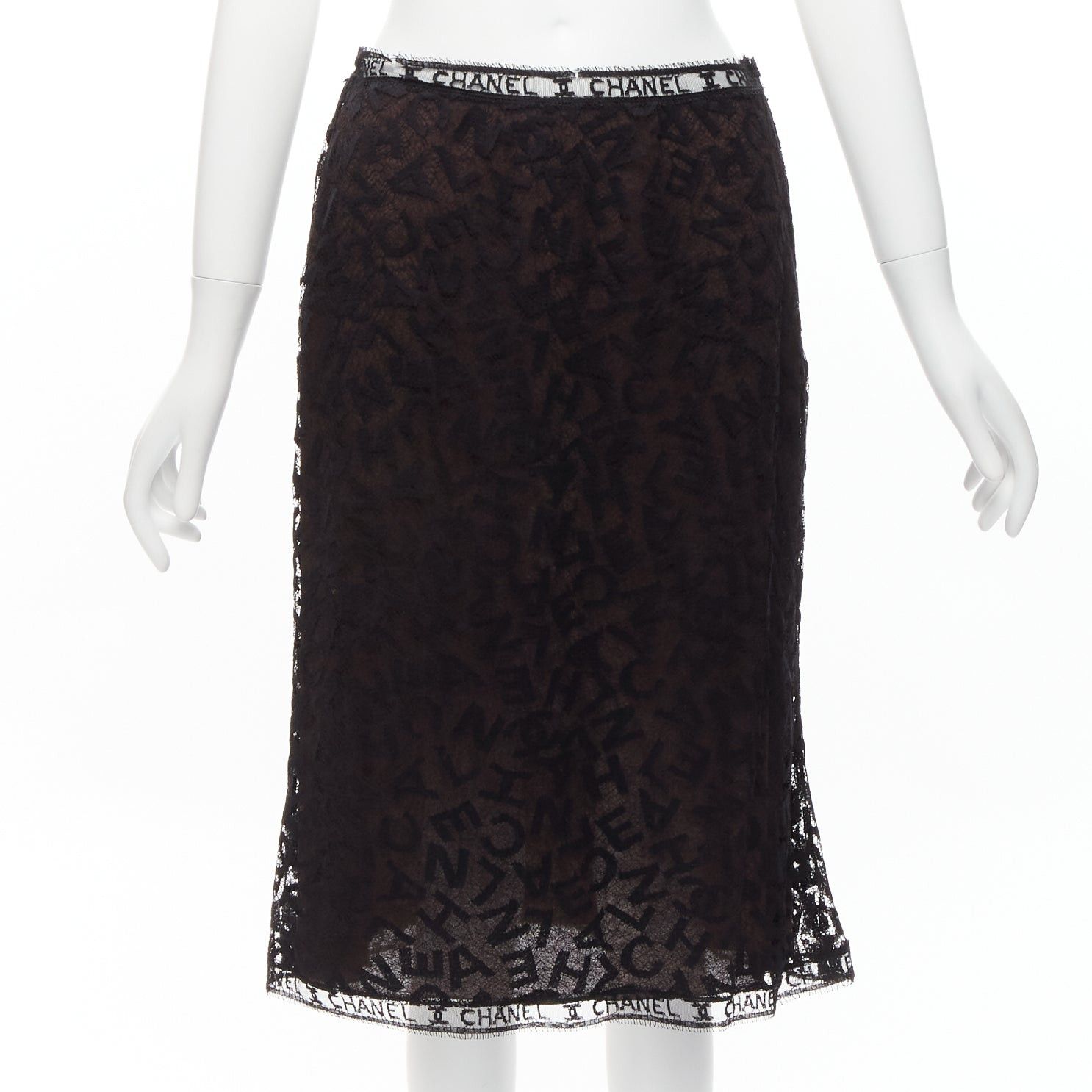 Chanel rare CHANEL 98A Karl Lagerfeld Runway Vintage black CC logo lace cami skirt set FR40 L Size M / US 6-8 / IT 42-44 - 8 Thumbnail