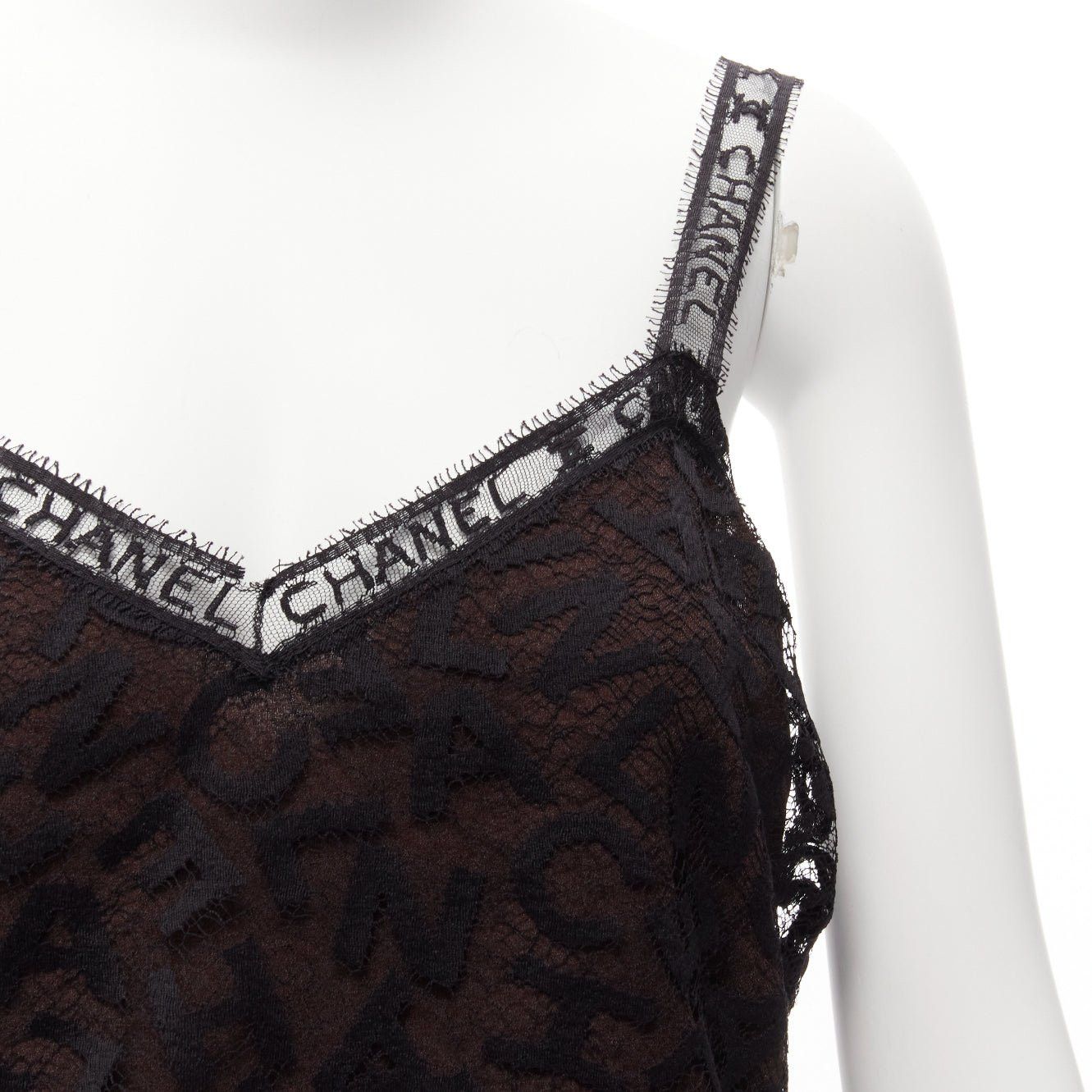 Chanel rare CHANEL 98A Karl Lagerfeld Runway Vintage black CC logo lace cami skirt set FR40 L Size M / US 6-8 / IT 42-44 - 2 Thumbnail