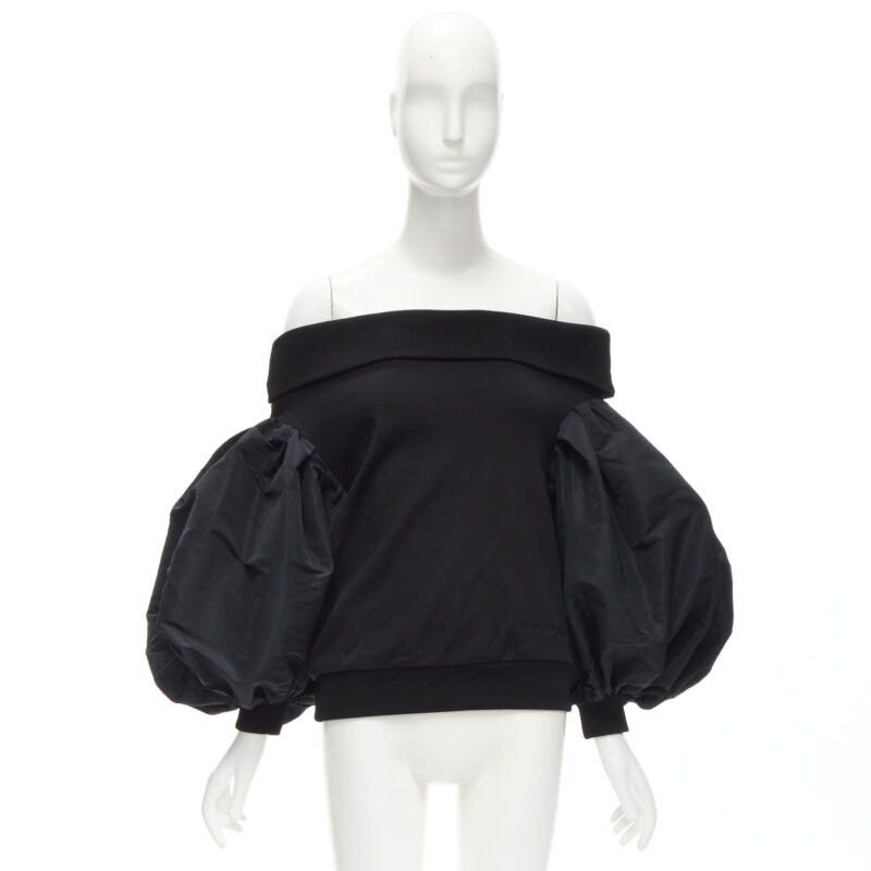Alexander McQueen ALEXANDER MCQUEEN cotton black ultra puff sleeve off shoulder sweater IT36 XXS Size XS / US 0-2 / IT 36-38 - 9 Thumbnail