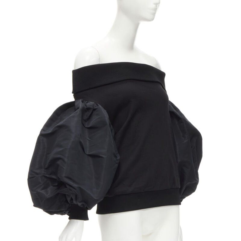 Alexander McQueen ALEXANDER MCQUEEN cotton black ultra puff sleeve off shoulder sweater IT36 XXS Size XS / US 0-2 / IT 36-38 - 3 Thumbnail