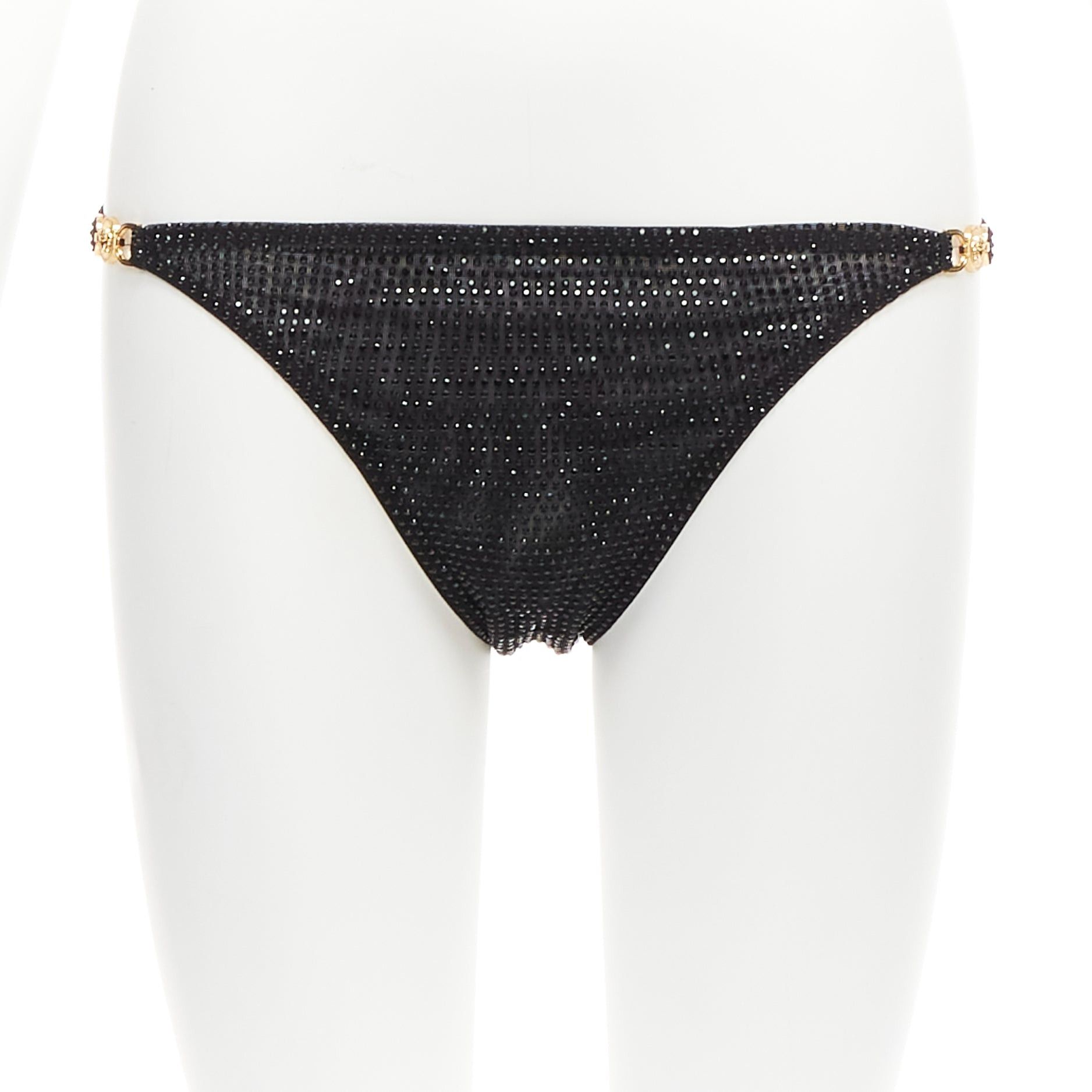 Versace new VERSACE 2019 black crystal embellished gold Medusa sheer bikini bottom Sz.1 S Size 27" / US 4 / IT 40 - 3 Thumbnail