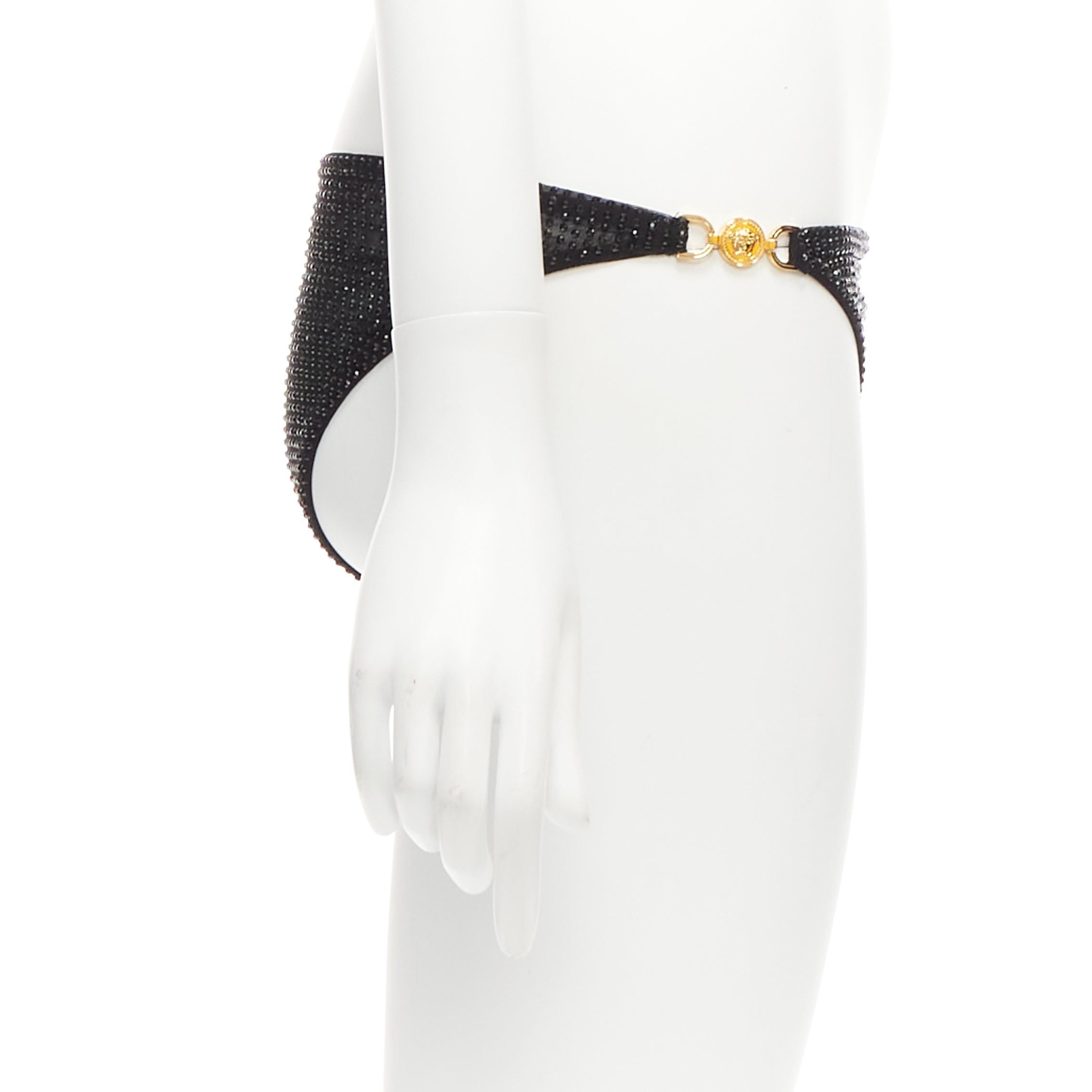Versace new VERSACE 2019 black crystal embellished gold Medusa sheer bikini bottom Sz.1 S Size 27" / US 4 / IT 40 - 4 Thumbnail