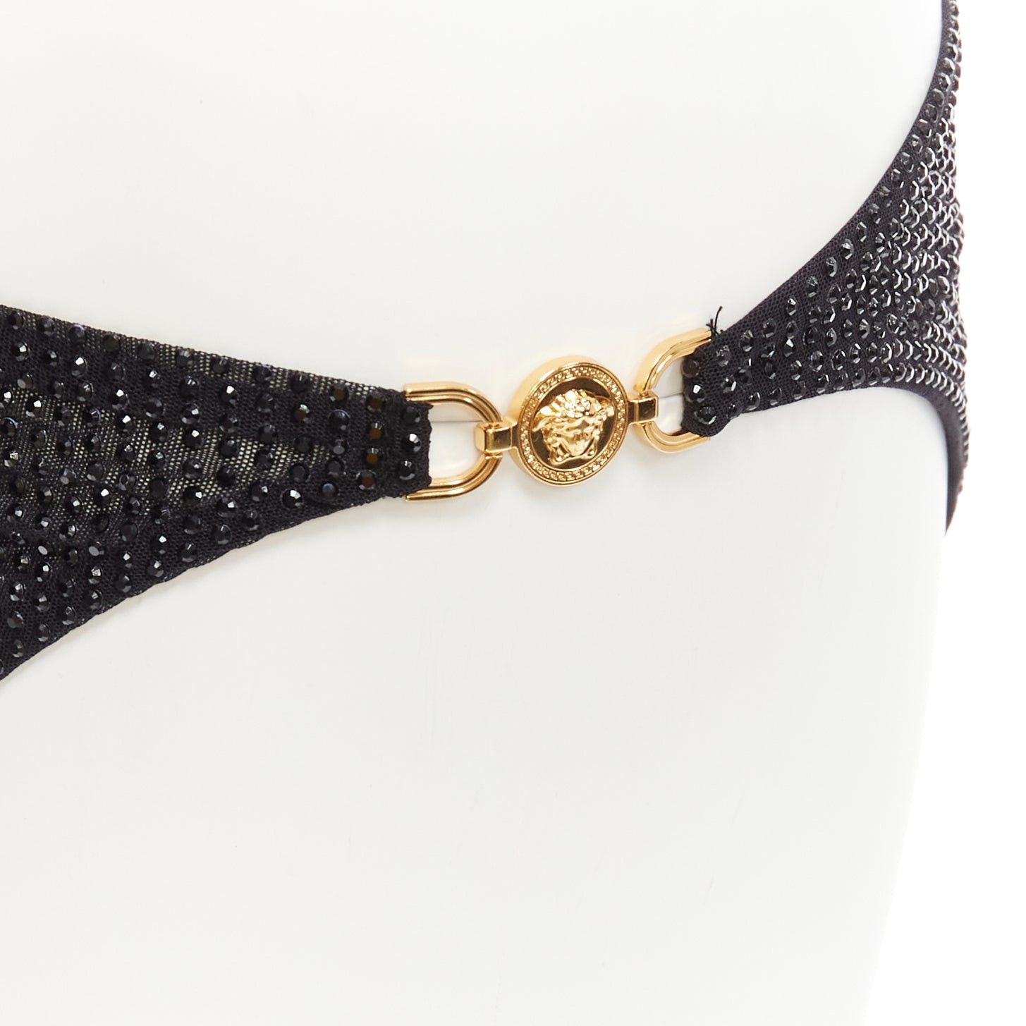 Versace new VERSACE 2019 black crystal embellished gold Medusa sheer bikini bottom Sz.1 S Size 27" / US 4 / IT 40 - 2 Thumbnail