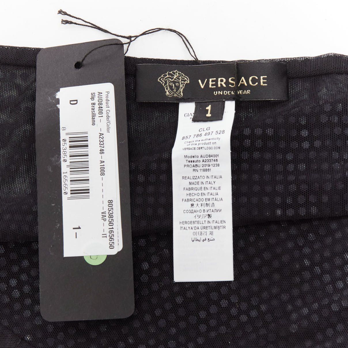 Versace new VERSACE 2019 black crystal embellished gold Medusa sheer bikini bottom Sz.1 S Size 27" / US 4 / IT 40 - 8 Thumbnail