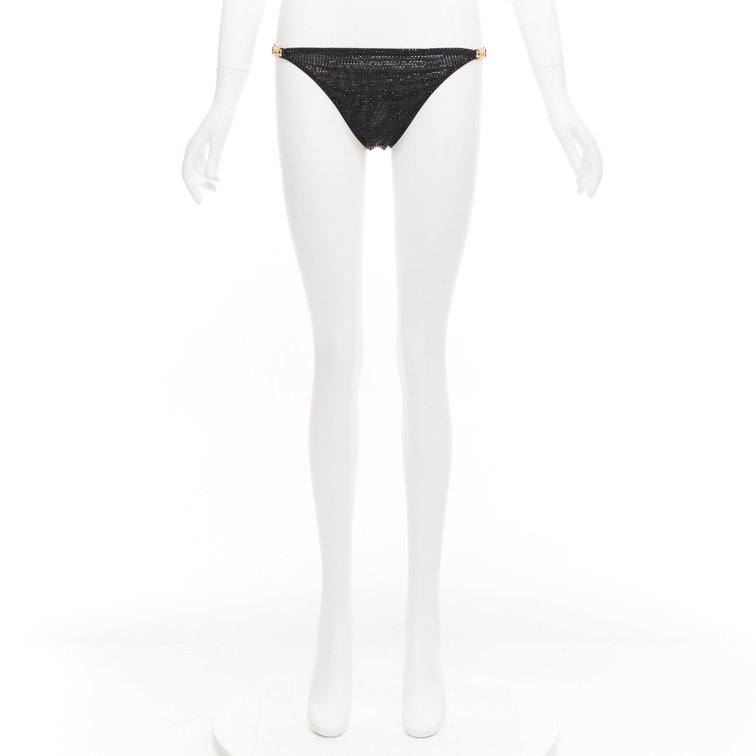Versace new VERSACE 2019 black crystal embellished gold Medusa sheer bikini bottom Sz.1 S Size 27" / US 4 / IT 40 - 9 Thumbnail