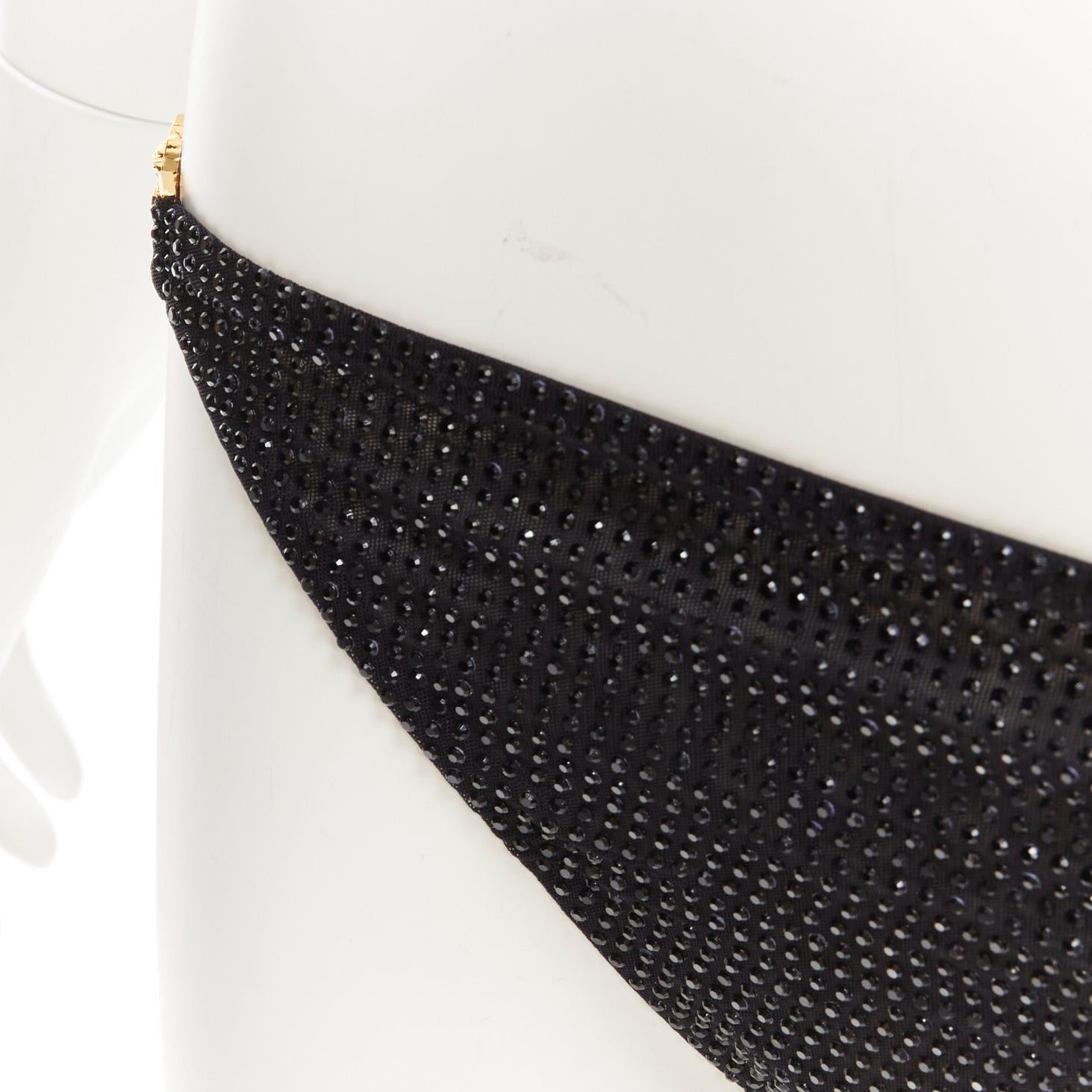 Versace new VERSACE 2019 black crystal embellished gold Medusa sheer bikini bottom Sz.1 S Size 27" / US 4 / IT 40 - 7 Thumbnail