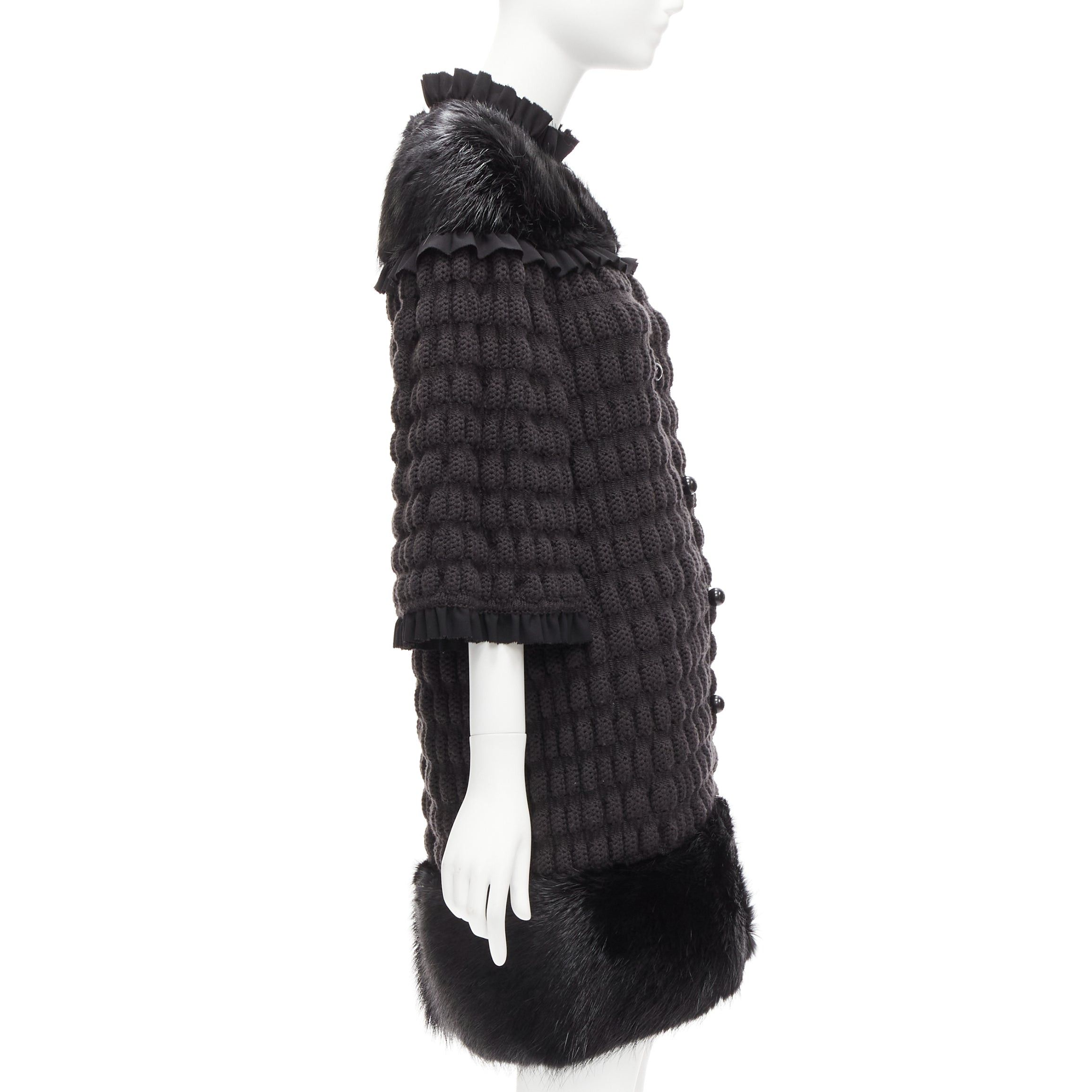 Fendi FENDI black fur panel virgin wool crochet chunky knit bell coat IT40 S Size S / US 4 / IT 40 - 5 Thumbnail