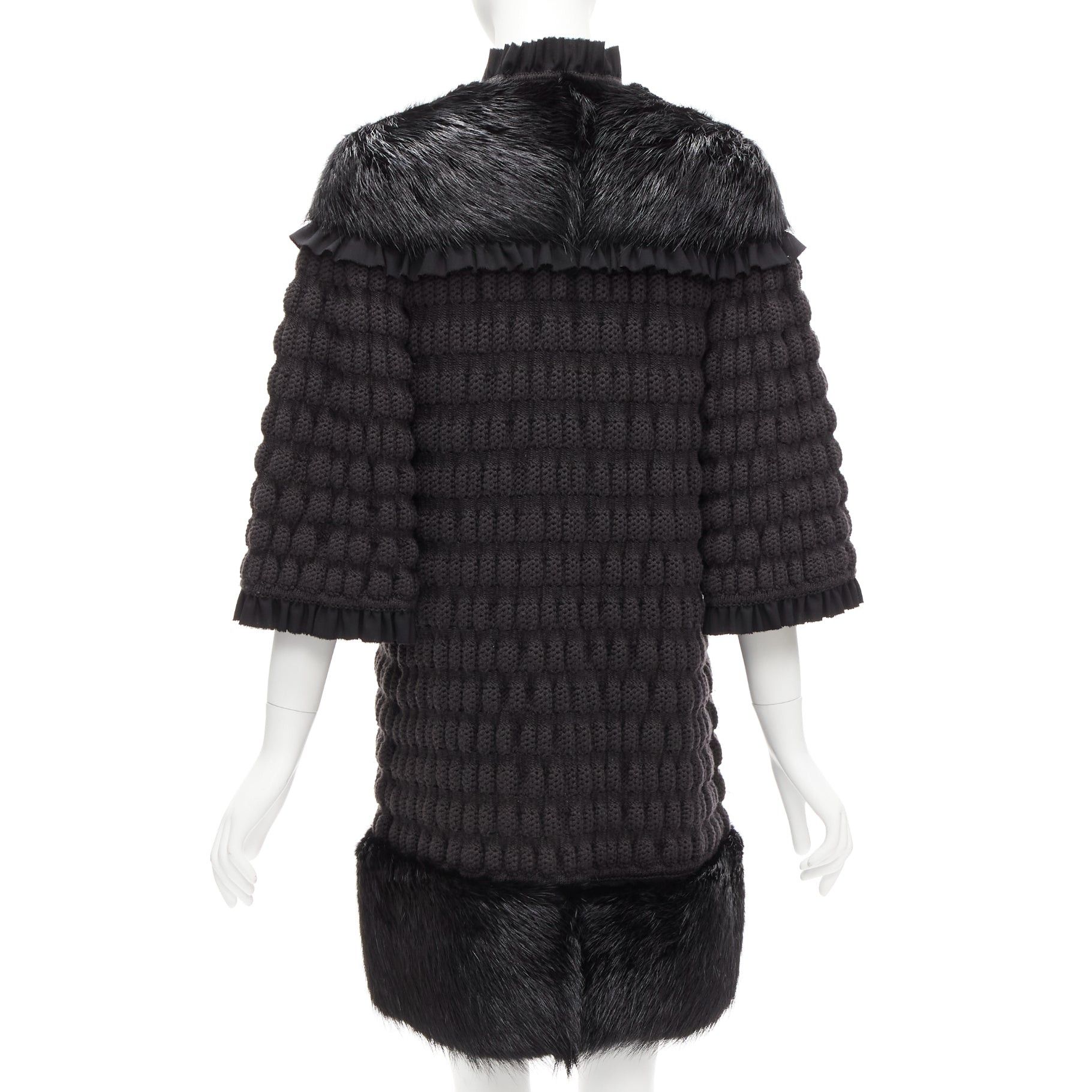 Fendi FENDI black fur panel virgin wool crochet chunky knit bell coat IT40 S Size S / US 4 / IT 40 - 6 Thumbnail