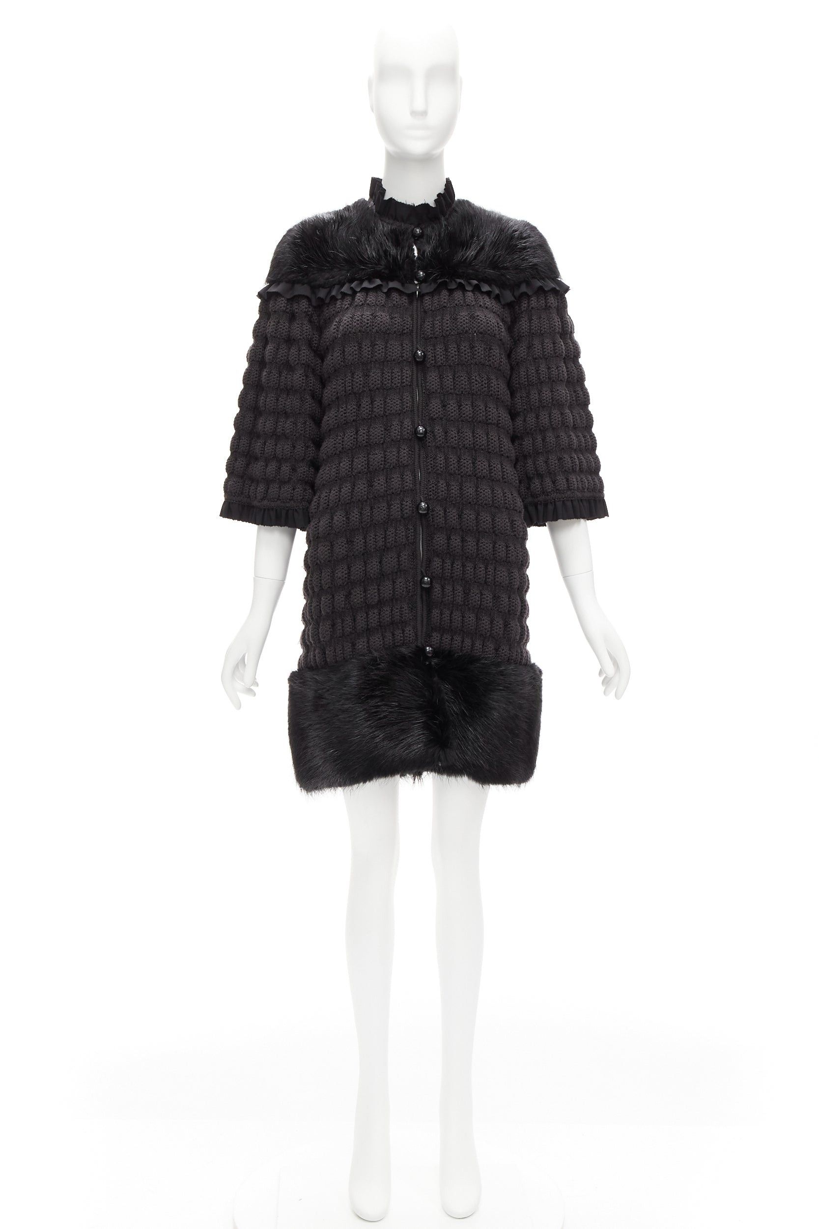 Fendi FENDI black fur panel virgin wool crochet chunky knit bell coat IT40 S Size S / US 4 / IT 40 - 10 Thumbnail